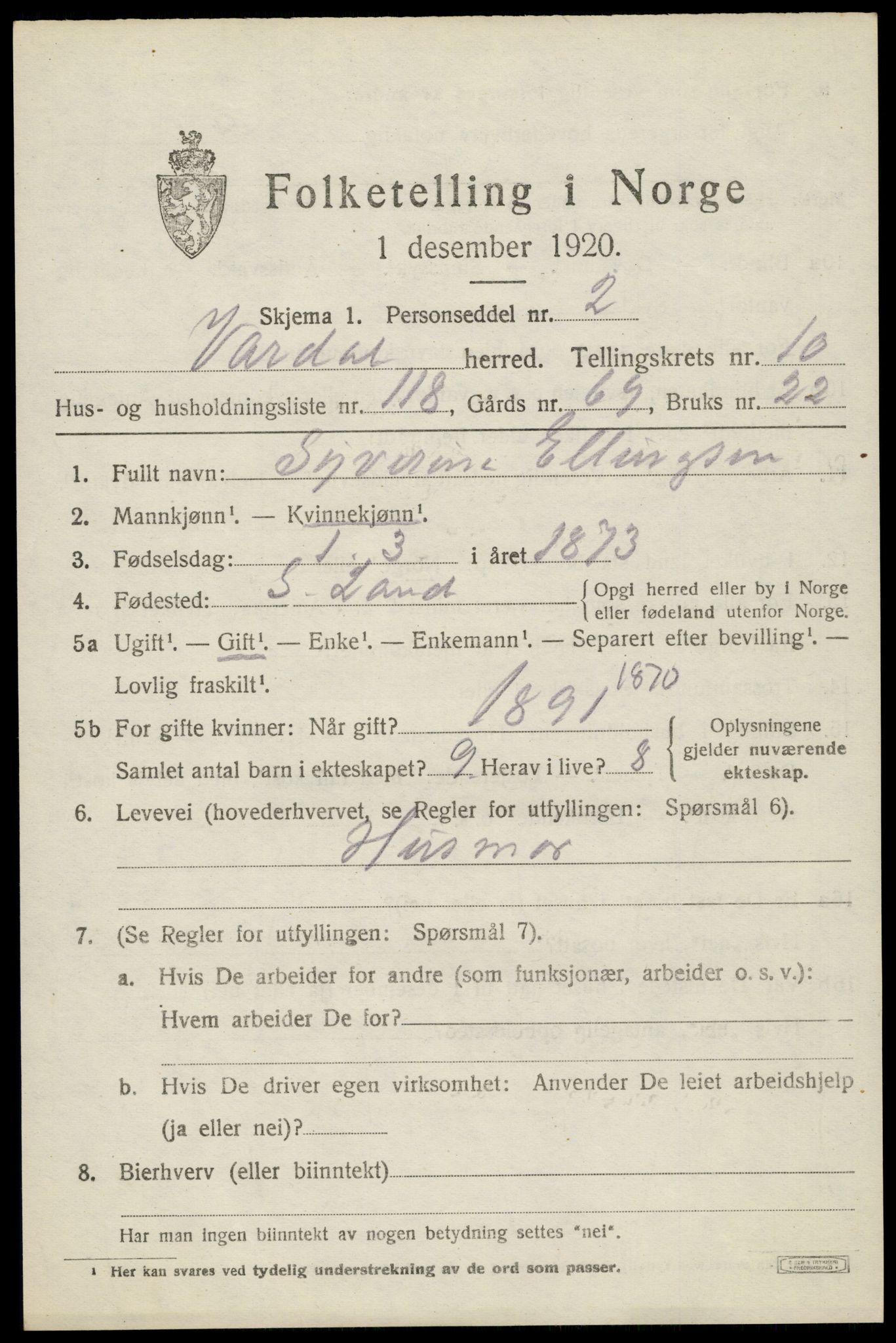 SAH, Folketelling 1920 for 0527 Vardal herred, 1920, s. 10523