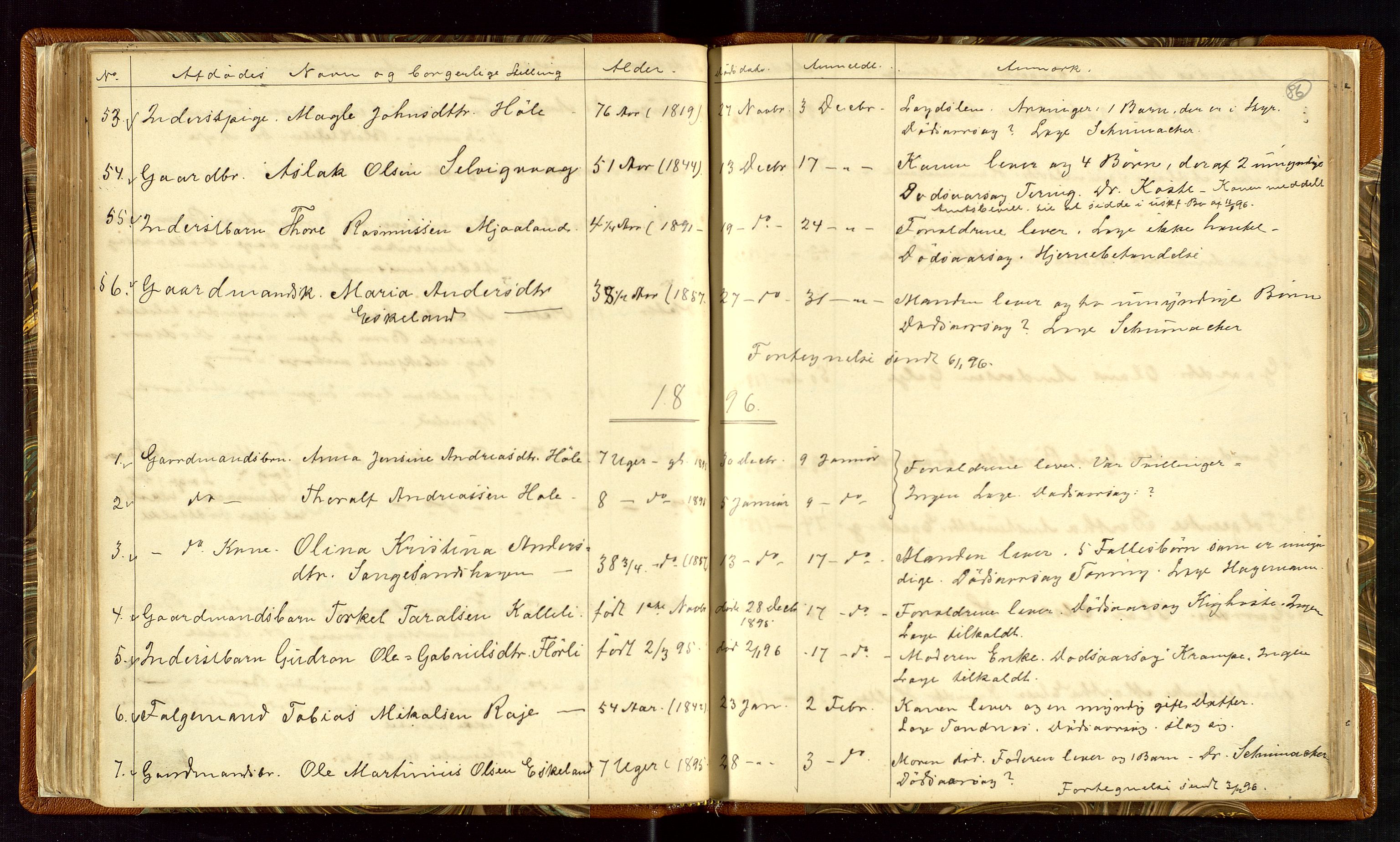 Høle og Forsand lensmannskontor, SAST/A-100127/Gga/L0001: "Fortegnelse over Afdøde i Høle Thinglag fra 1ste Juli 1875 til ", 1875-1902, s. 86