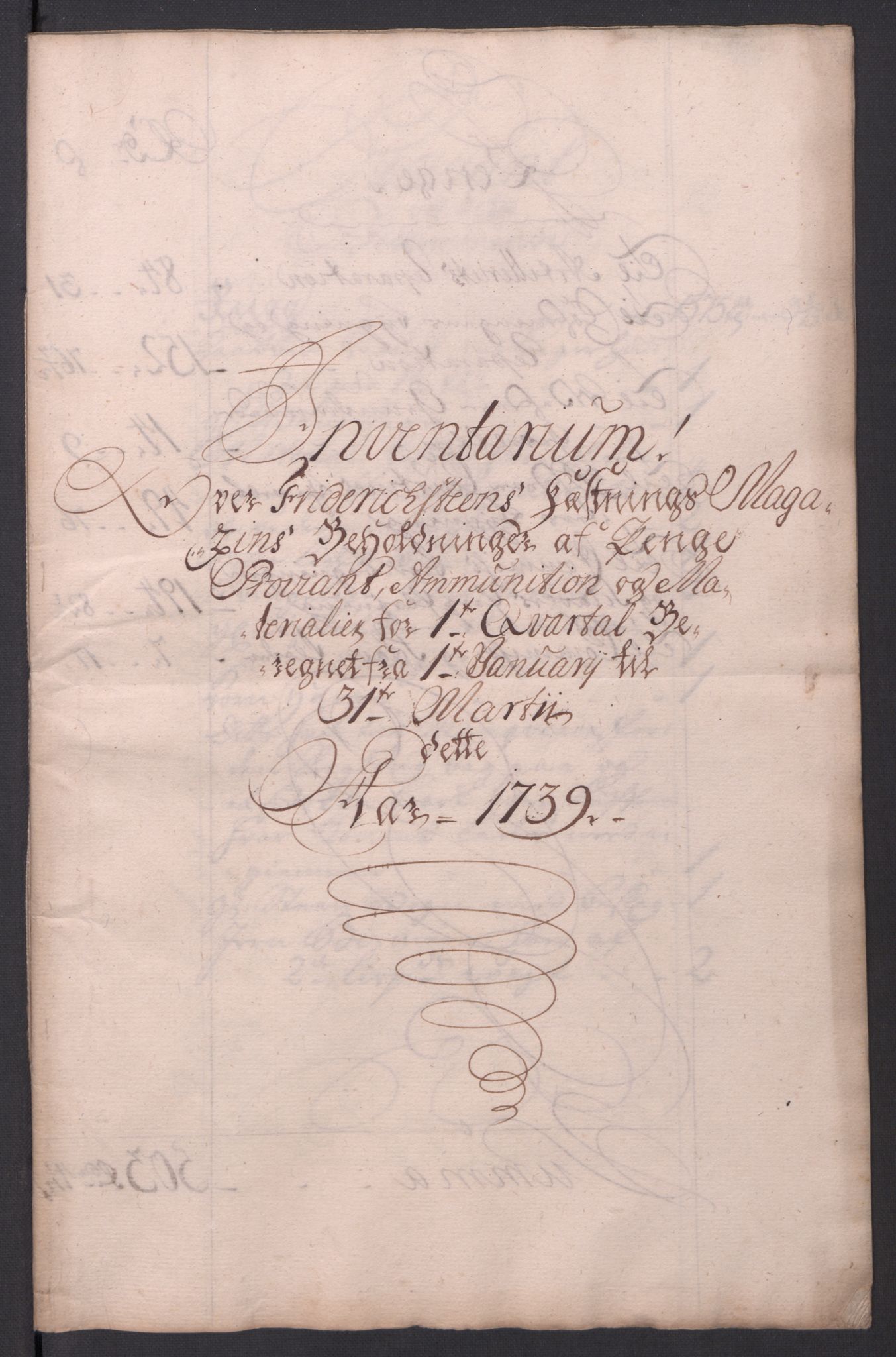 Kommanderende general (KG I) med Det norske krigsdirektorium, AV/RA-EA-5419/D/L0154: Fredriksten festning: Brev, inventarfortegnelser og regnskapsekstrakter, 1730-1739, s. 714