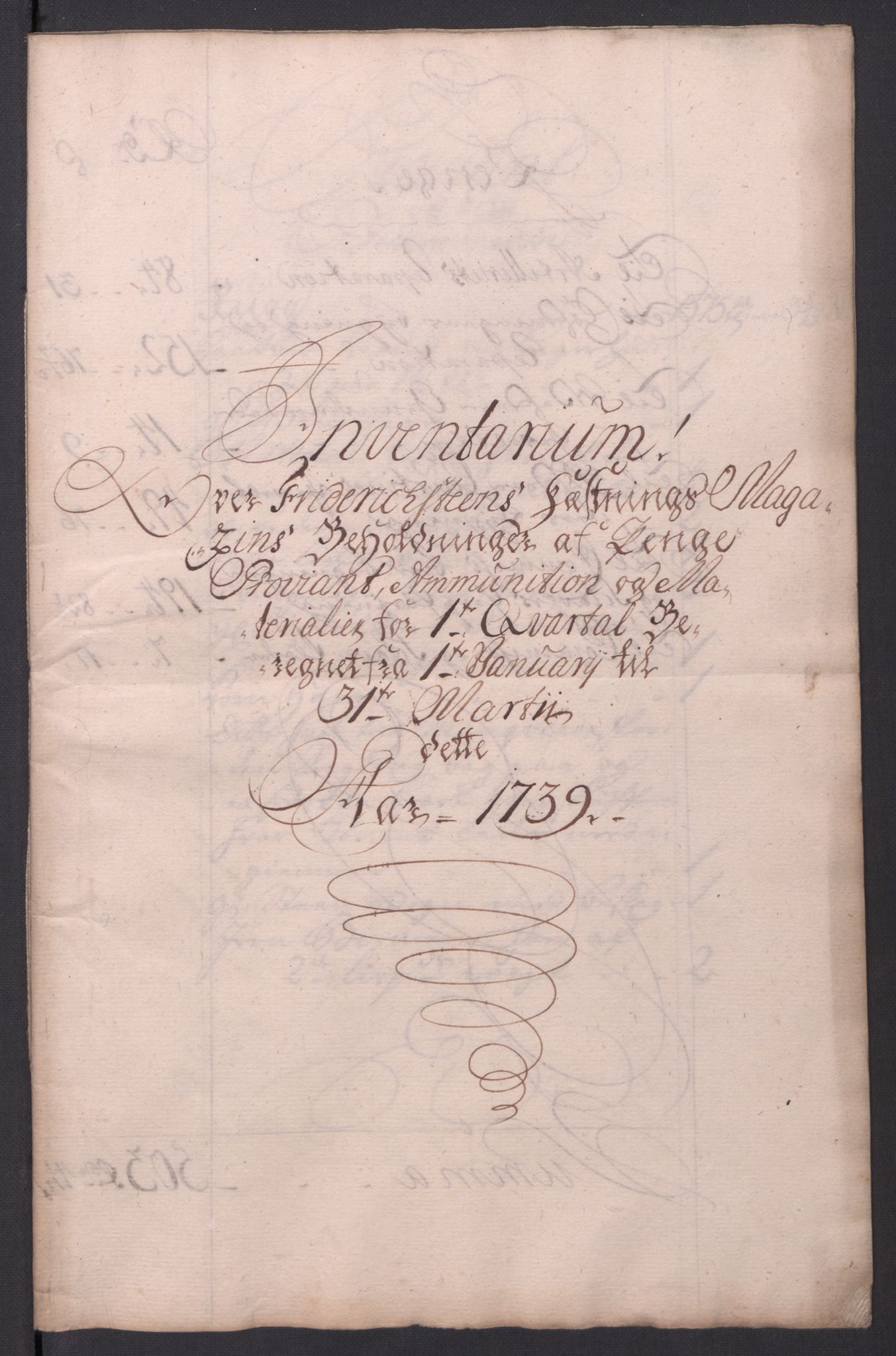 Kommanderende general (KG I) med Det norske krigsdirektorium, RA/EA-5419/D/L0154: Fredriksten festning: Brev, inventarfortegnelser og regnskapsekstrakter, 1730-1739, s. 714