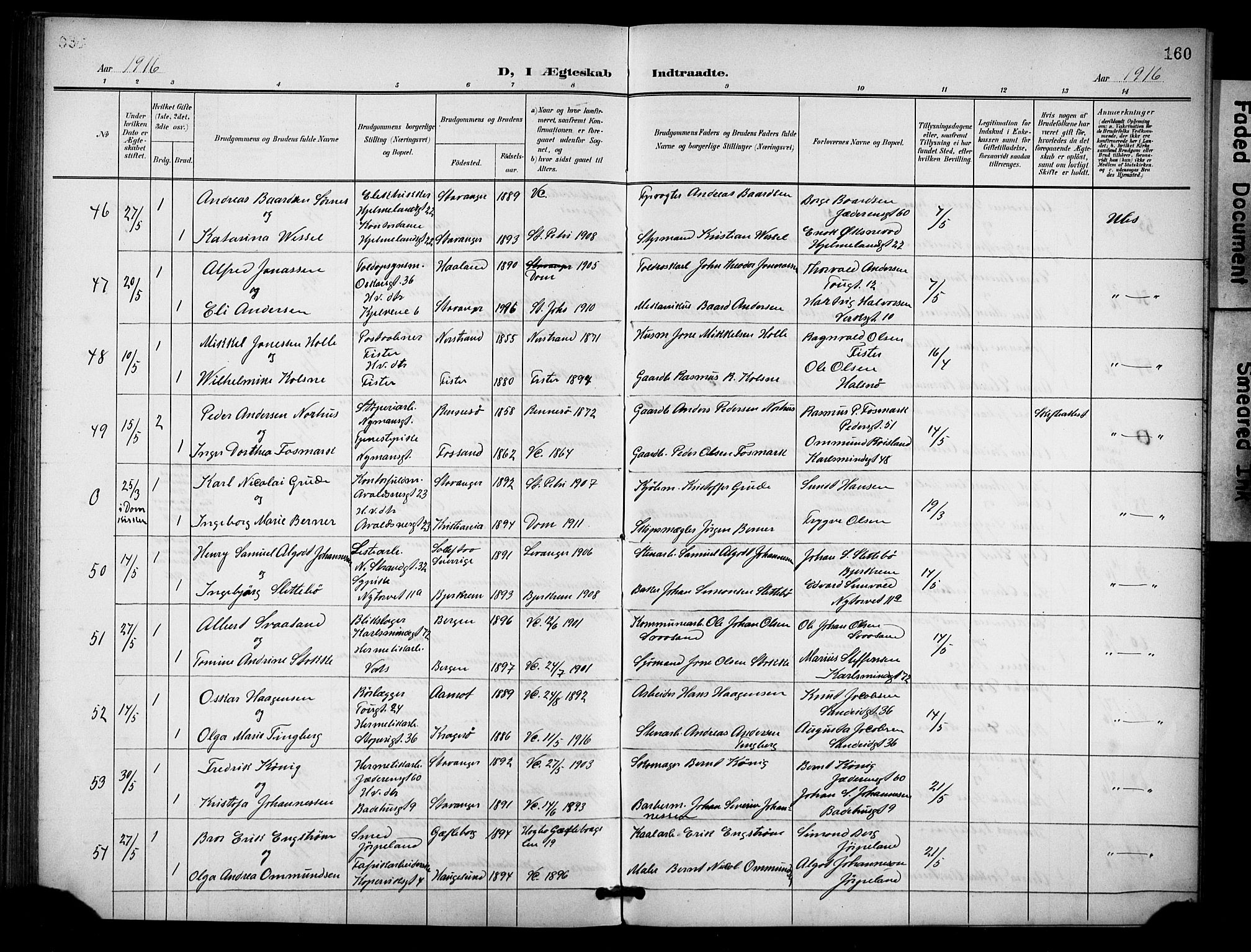 St. Johannes sokneprestkontor, AV/SAST-A-101814/001/30/30BB/L0005: Klokkerbok nr. B 5, 1901-1917, s. 160