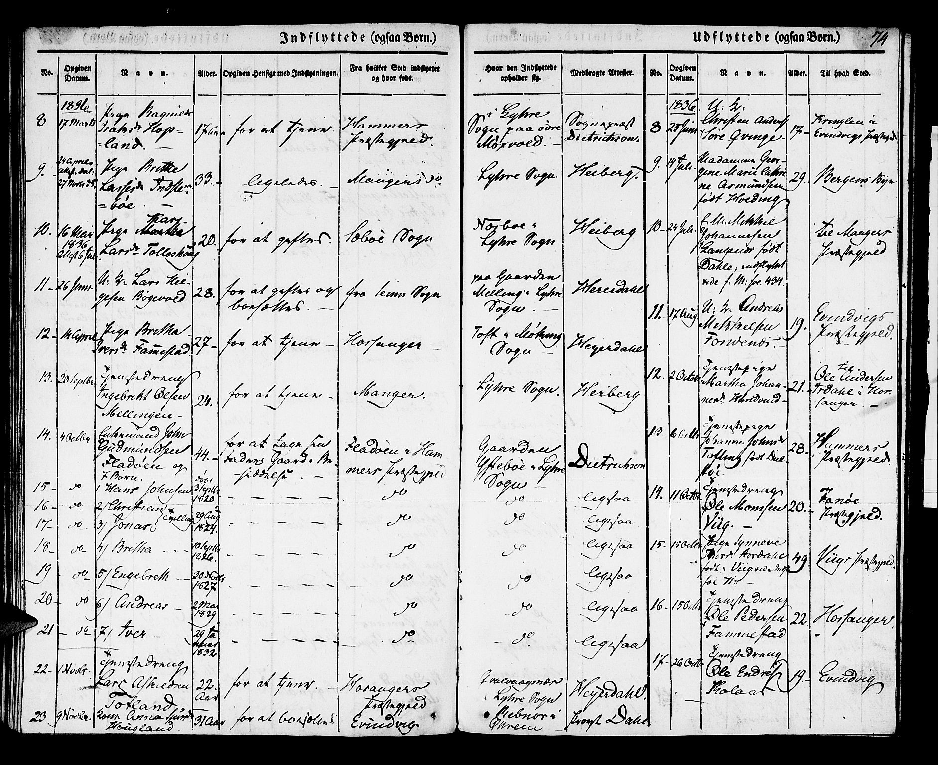 Lindås Sokneprestembete, AV/SAB-A-76701/H/Haa/Haaa/L0009: Ministerialbok nr. A 9, 1835-1841, s. 74