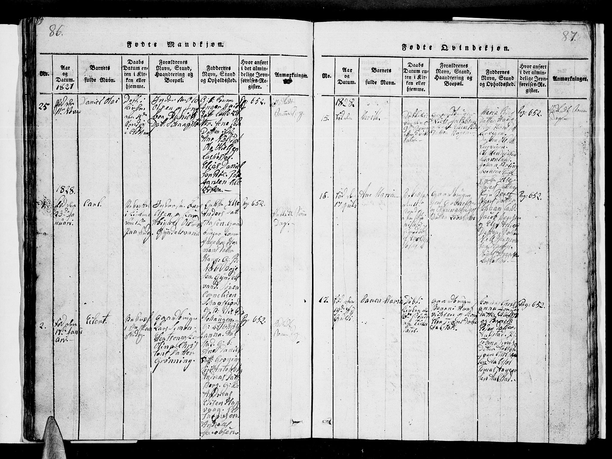 Ministerialprotokoller, klokkerbøker og fødselsregistre - Nordland, AV/SAT-A-1459/855/L0812: Klokkerbok nr. 855C01, 1821-1838, s. 86-87