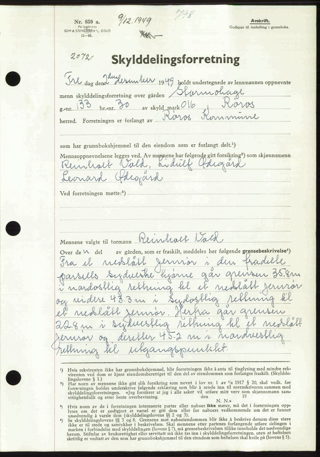 Gauldal sorenskriveri, SAT/A-0014/1/2/2C: Pantebok nr. A9, 1949-1950, Dagboknr: 2072/1949