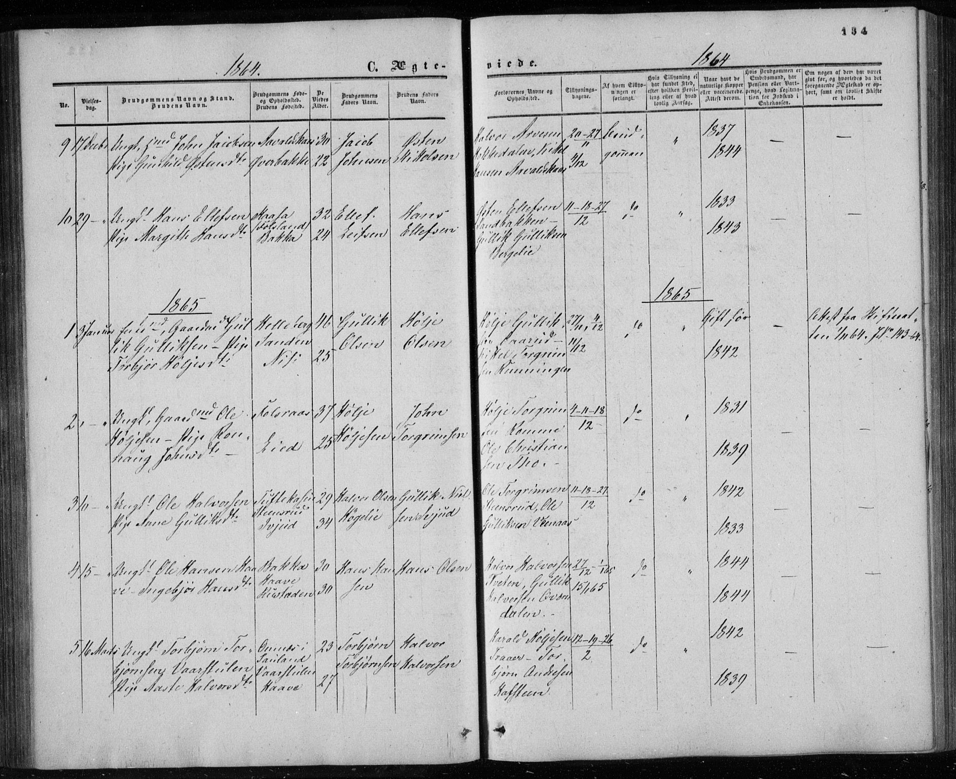 Gransherad kirkebøker, AV/SAKO-A-267/F/Fa/L0003: Ministerialbok nr. I 3, 1859-1870, s. 134