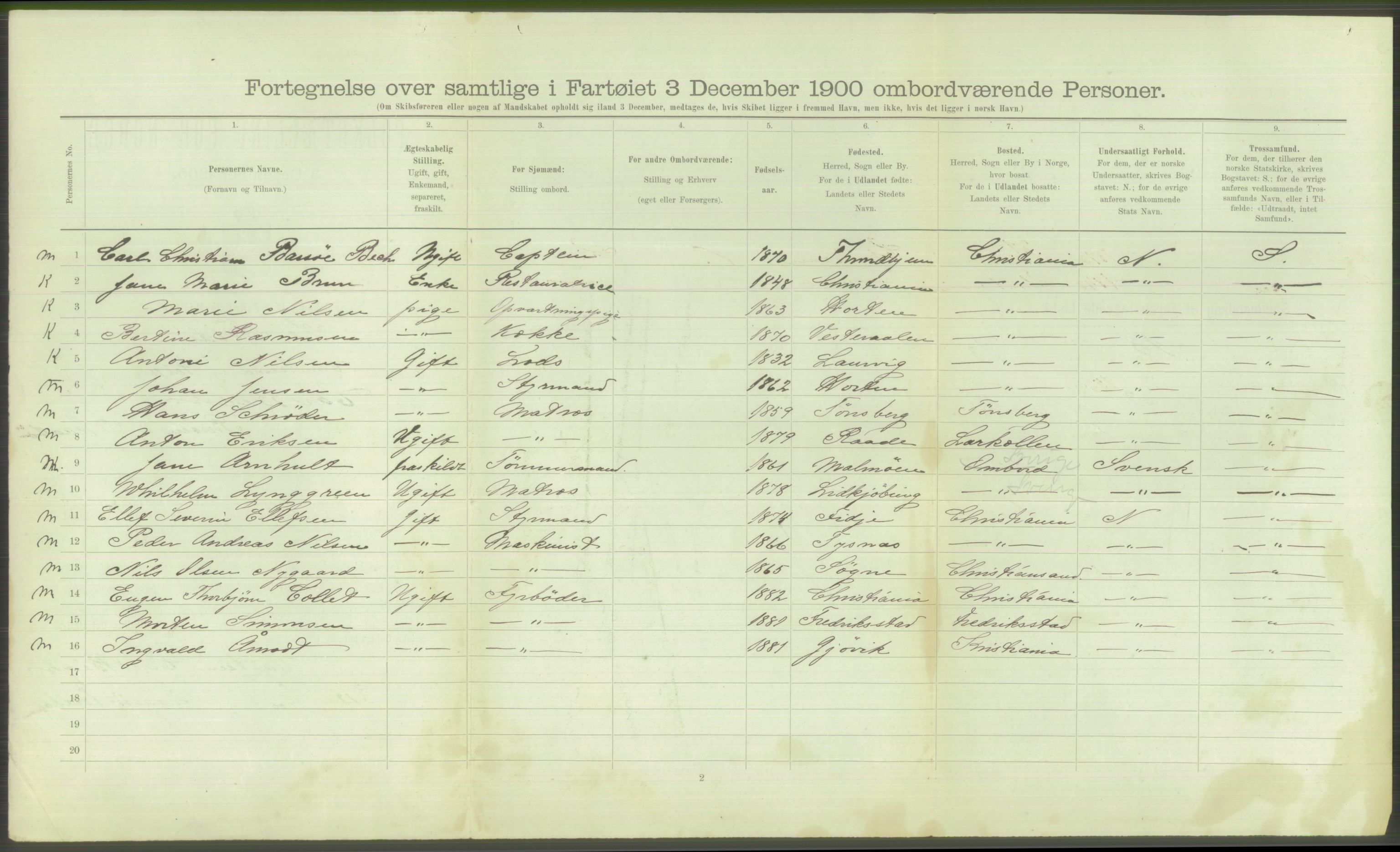 RA, Folketelling 1900 - skipslister med personlister for skip i norske havner, utenlandske havner og til havs, 1900, s. 588