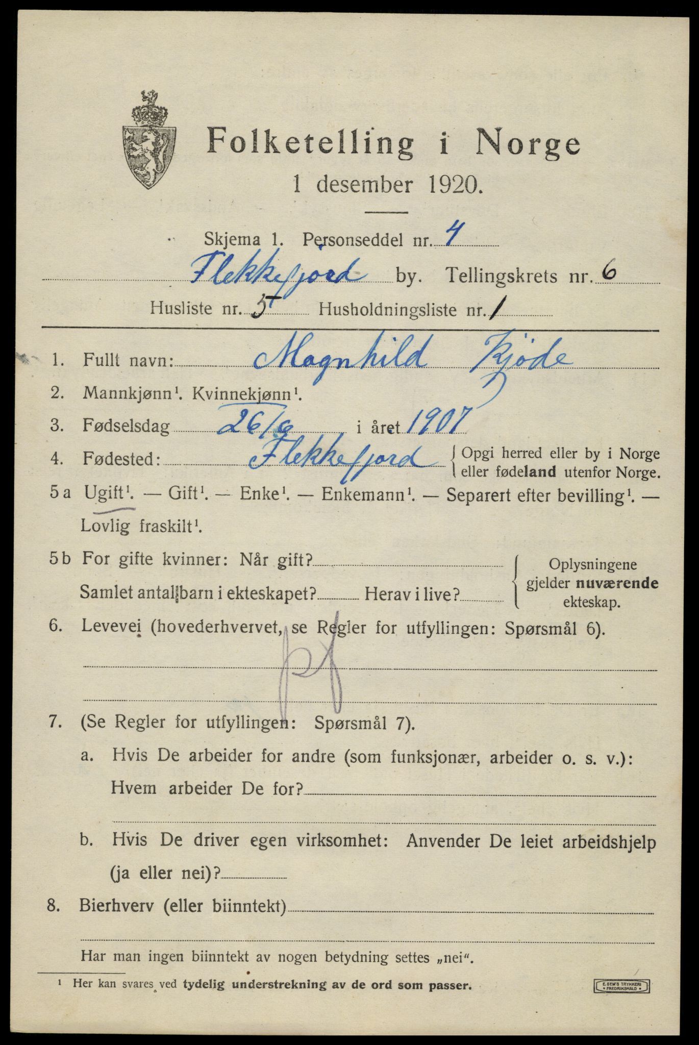 SAK, Folketelling 1920 for 1004 Flekkefjord kjøpstad, 1920, s. 5808