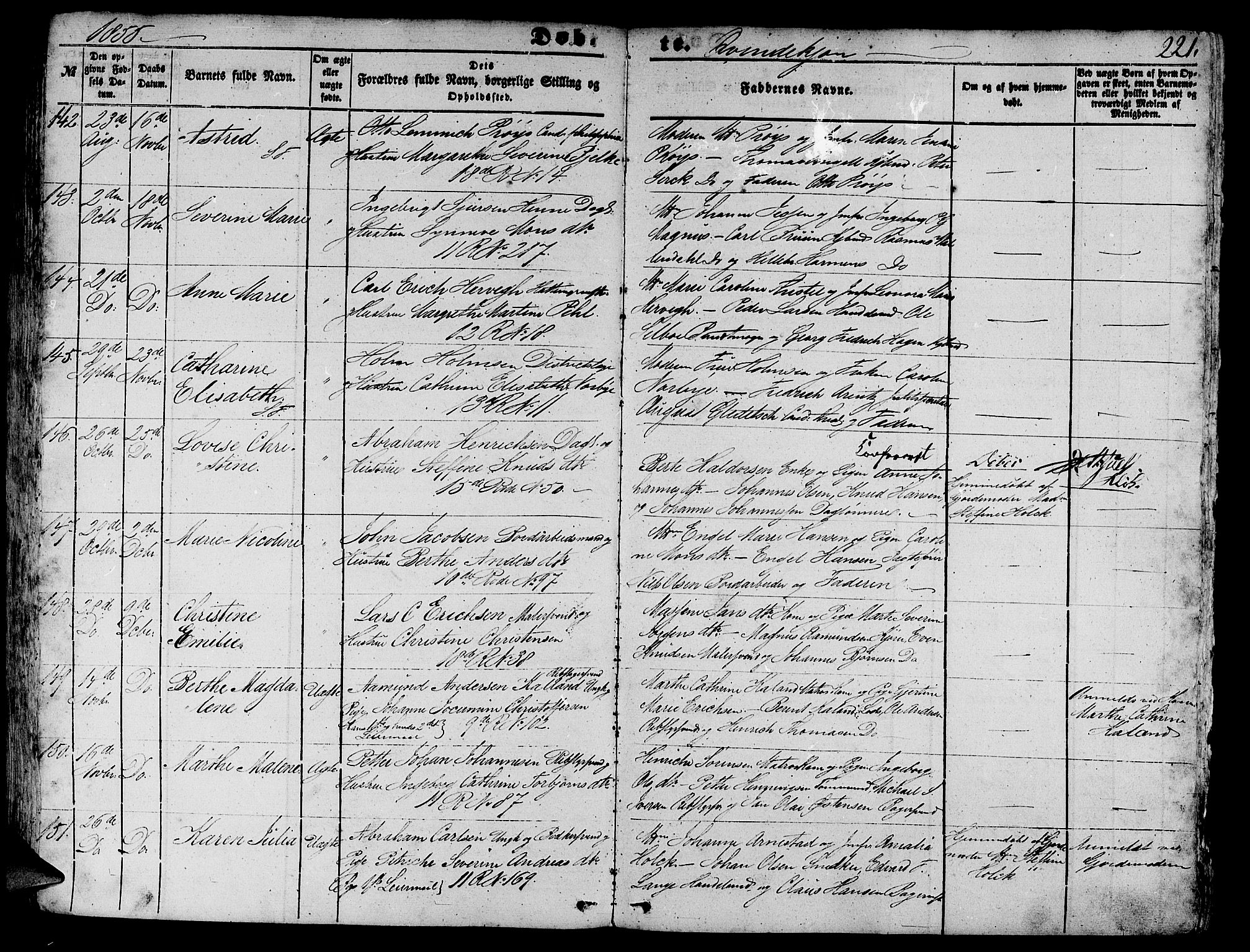 Domkirken sokneprestembete, AV/SAB-A-74801/H/Hab/L0010: Klokkerbok nr. B 3, 1849-1856, s. 221