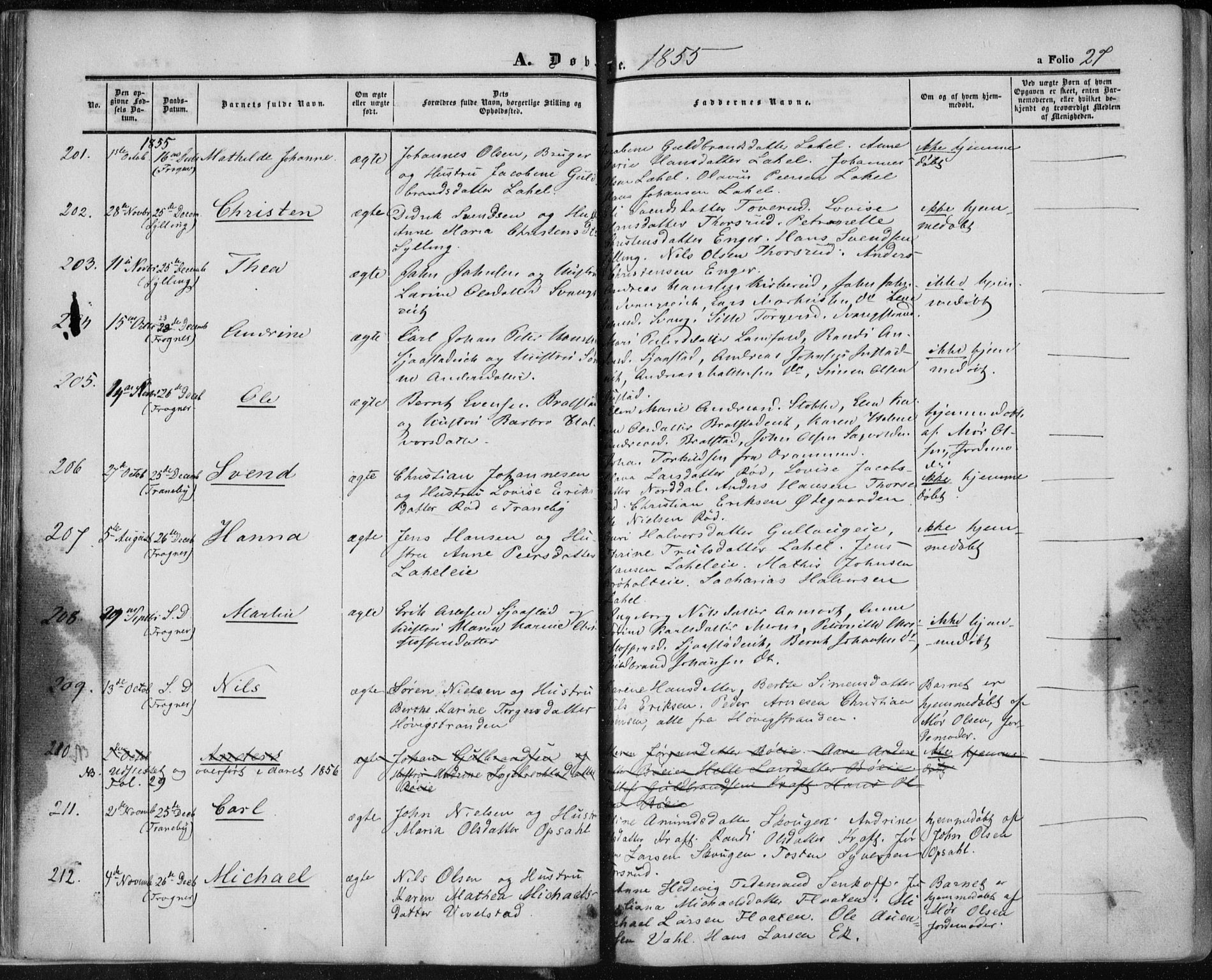 Lier kirkebøker, AV/SAKO-A-230/F/Fa/L0012: Ministerialbok nr. I 12, 1854-1864, s. 27