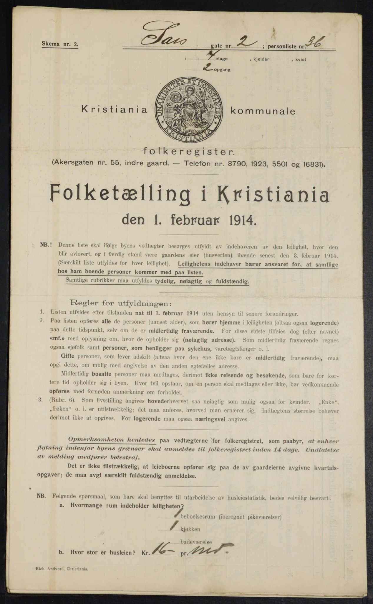 OBA, Kommunal folketelling 1.2.1914 for Kristiania, 1914, s. 89064
