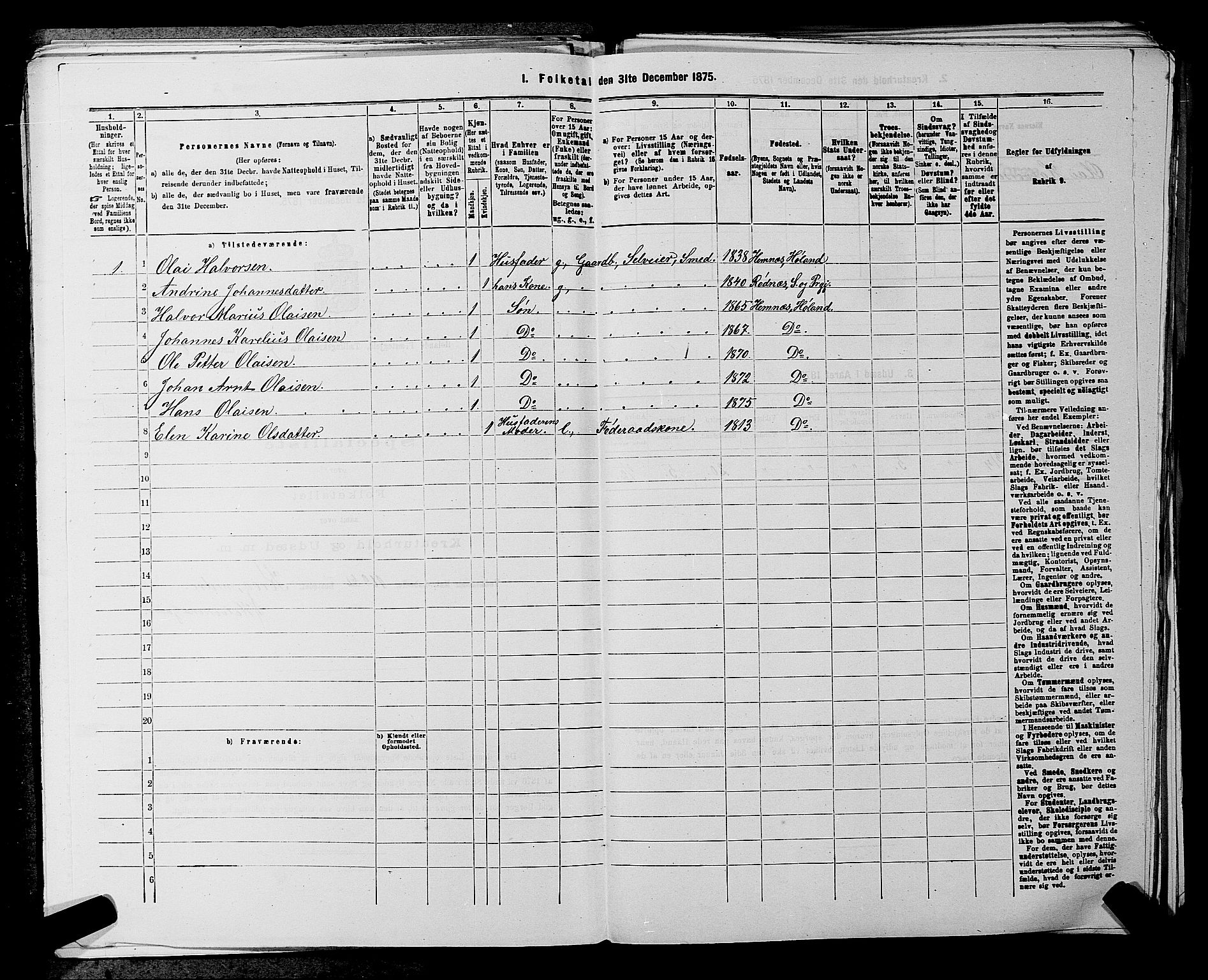 RA, Folketelling 1875 for 0221P Høland prestegjeld, 1875, s. 1249