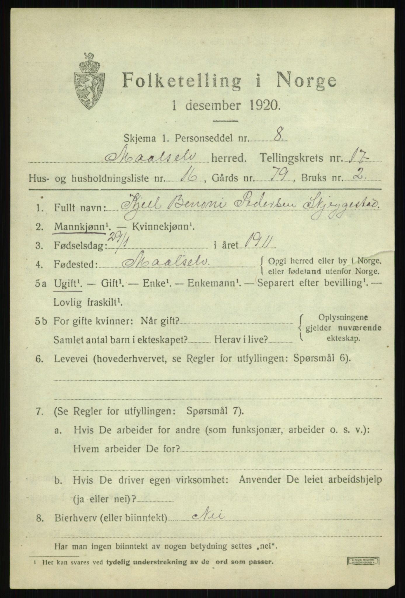 SATØ, Folketelling 1920 for 1924 Målselv herred, 1920, s. 8847