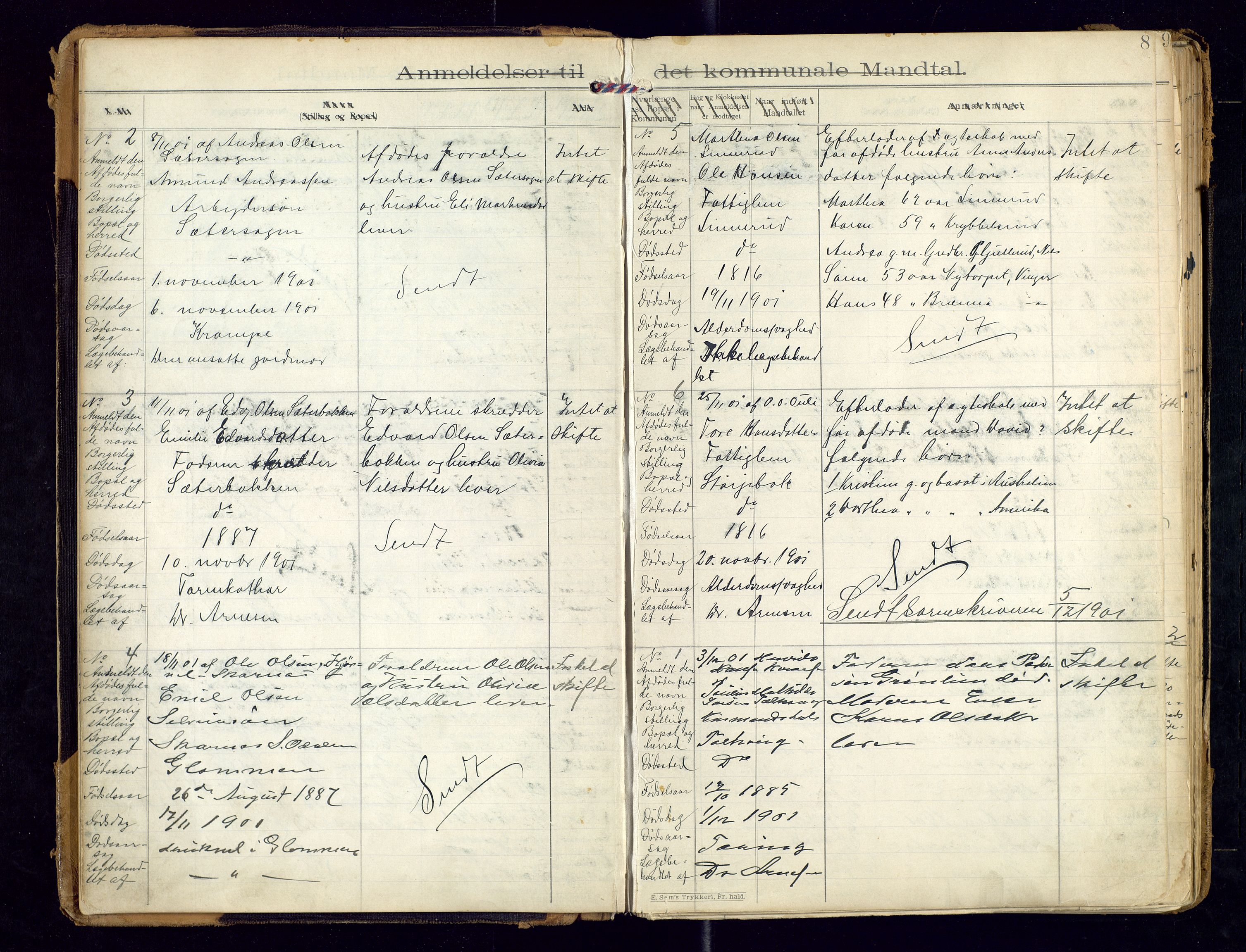 Sør-Odal lensmannskontor, AV/SAH-LHS-022/H/Hb/L0001/0002: Protokoller over anmeldte dødsfall / Protokoll over anmeldte dødsfall, 1901-1913, s. 8