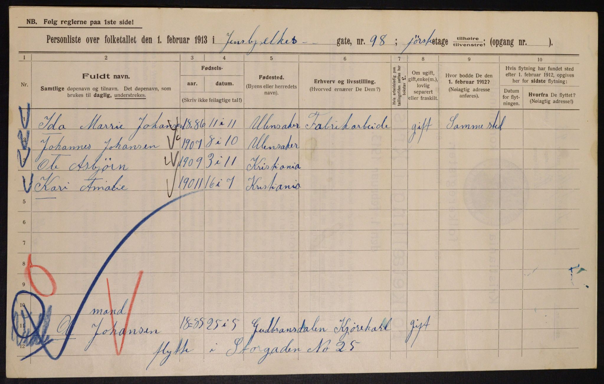 OBA, Kommunal folketelling 1.2.1913 for Kristiania, 1913, s. 46553