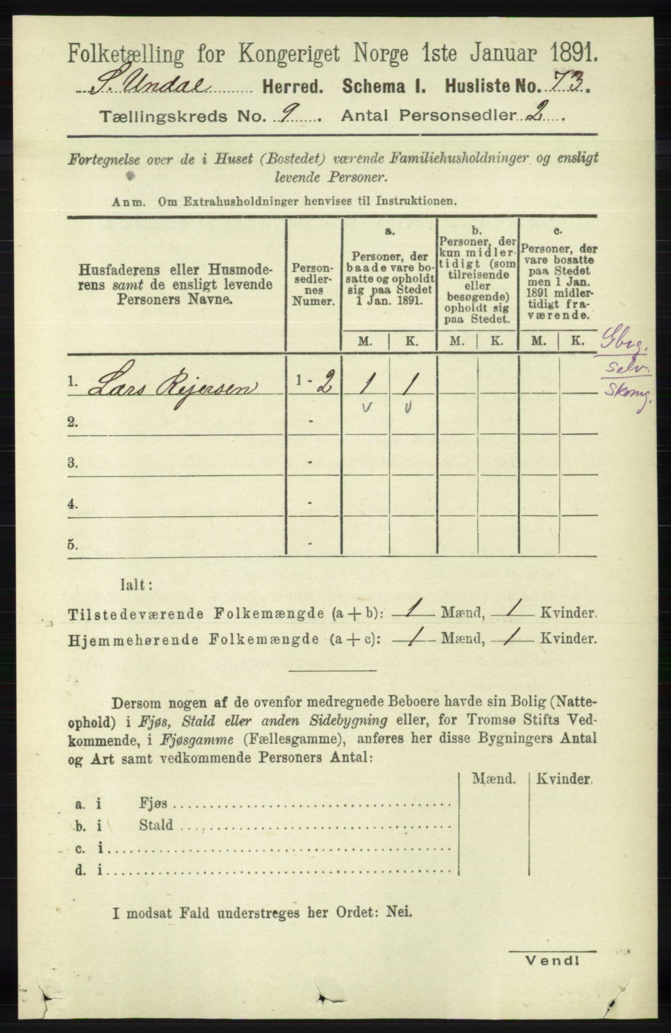 RA, Folketelling 1891 for 1029 Sør-Audnedal herred, 1891, s. 3912