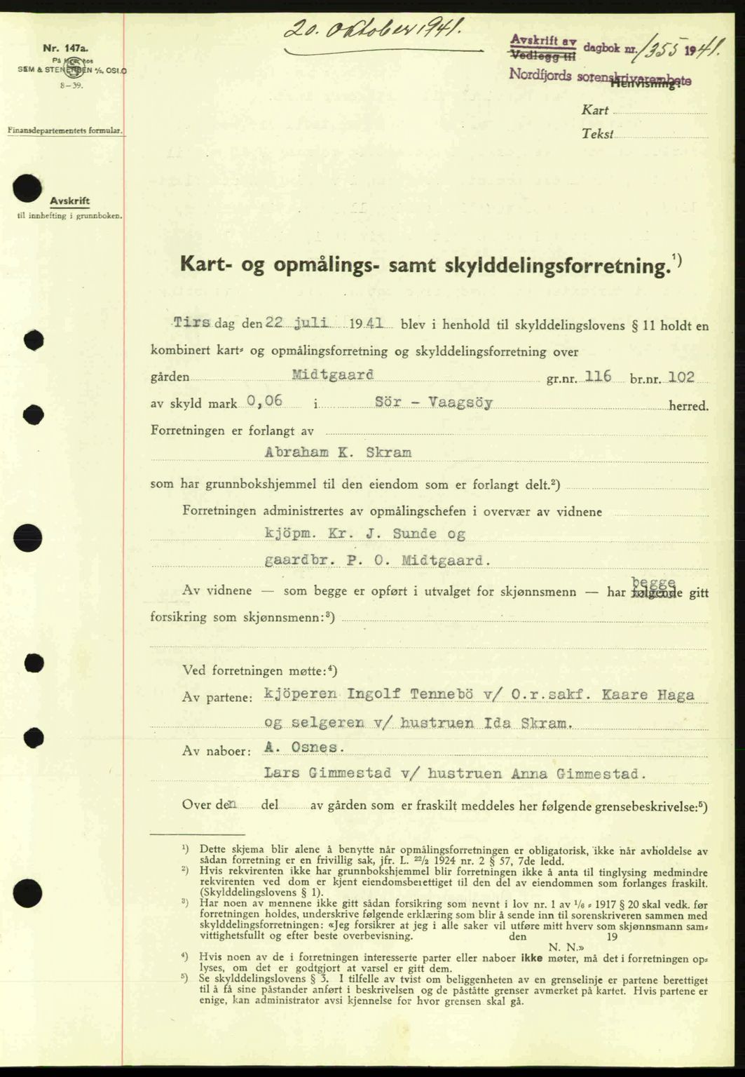 Nordfjord sorenskriveri, AV/SAB-A-2801/02/02b/02bj/L0006: Pantebok nr. A6, 1940-1941, Dagboknr: 1355/1941