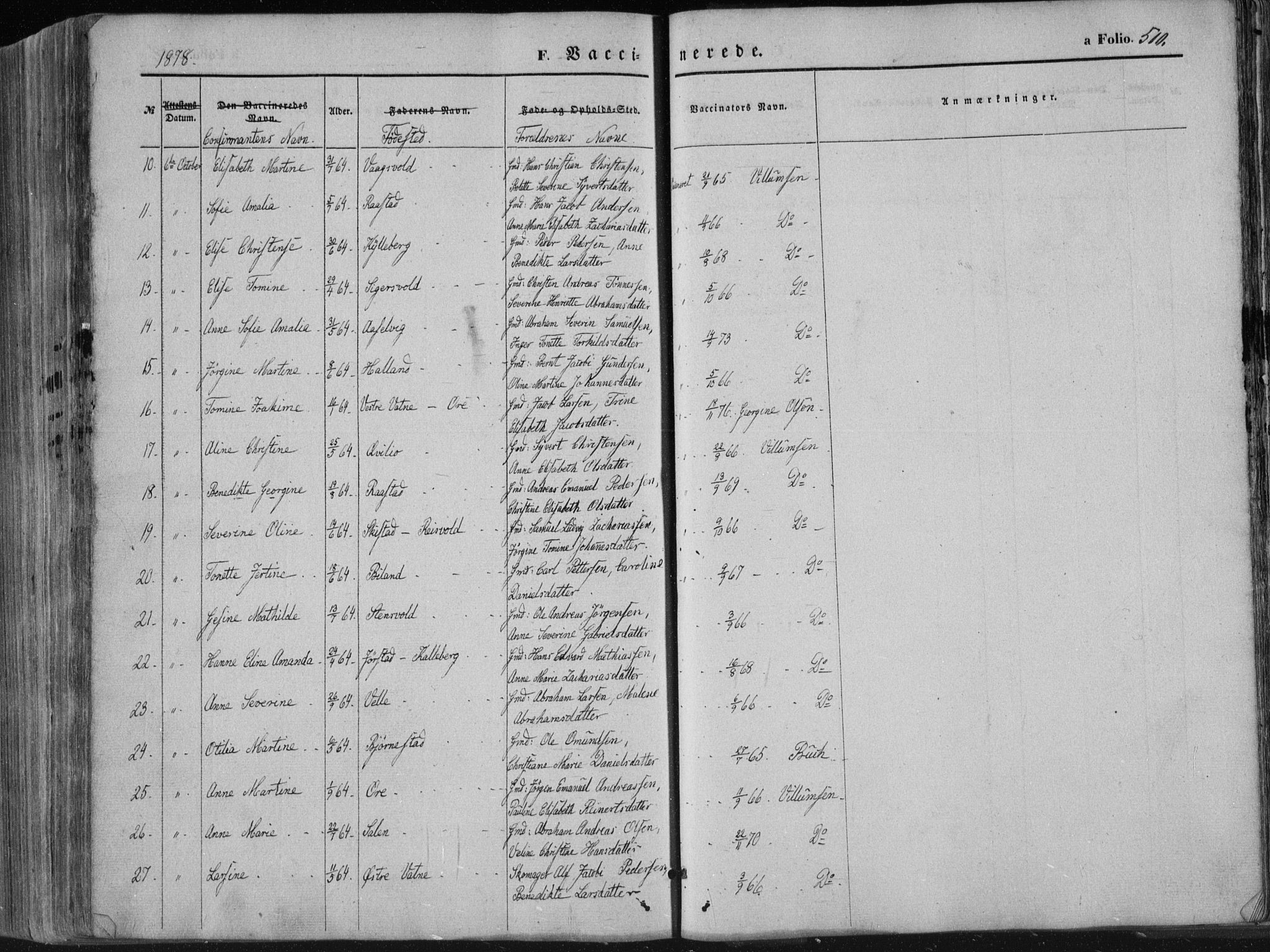 Lista sokneprestkontor, SAK/1111-0027/F/Fa/L0011: Ministerialbok nr. A 11, 1861-1878, s. 510