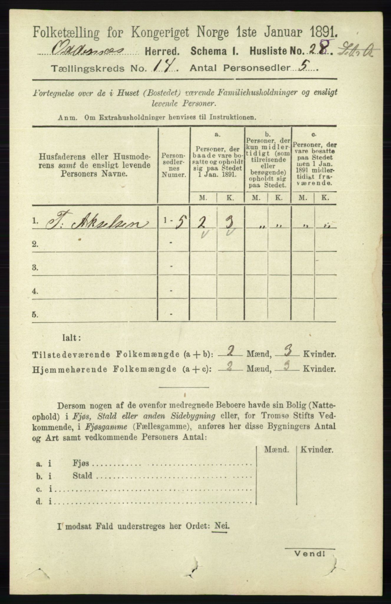 RA, Folketelling 1891 for 1012 Oddernes herred, 1891, s. 4868