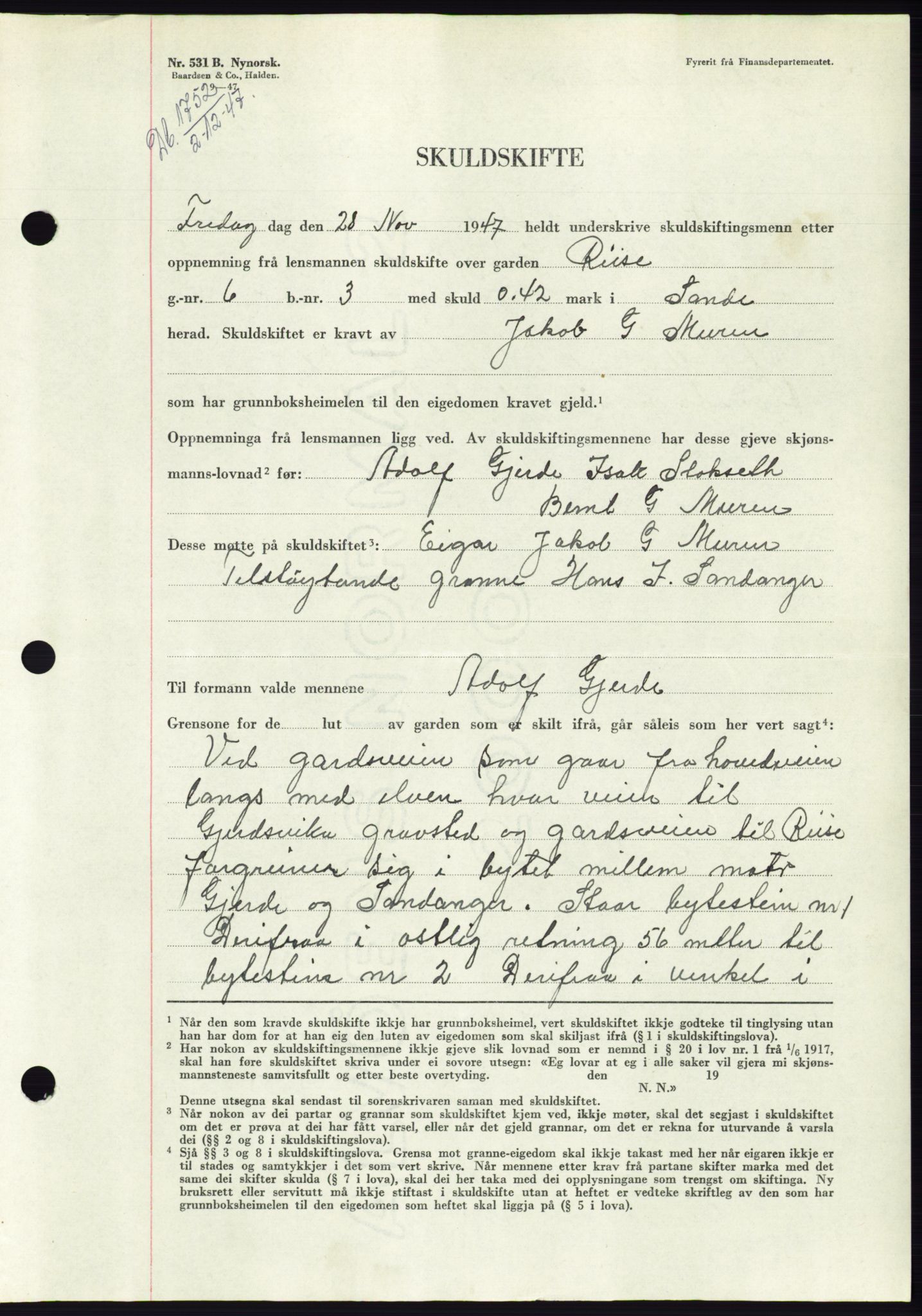 Søre Sunnmøre sorenskriveri, AV/SAT-A-4122/1/2/2C/L0081: Pantebok nr. 7A, 1947-1948, Dagboknr: 1752/1947