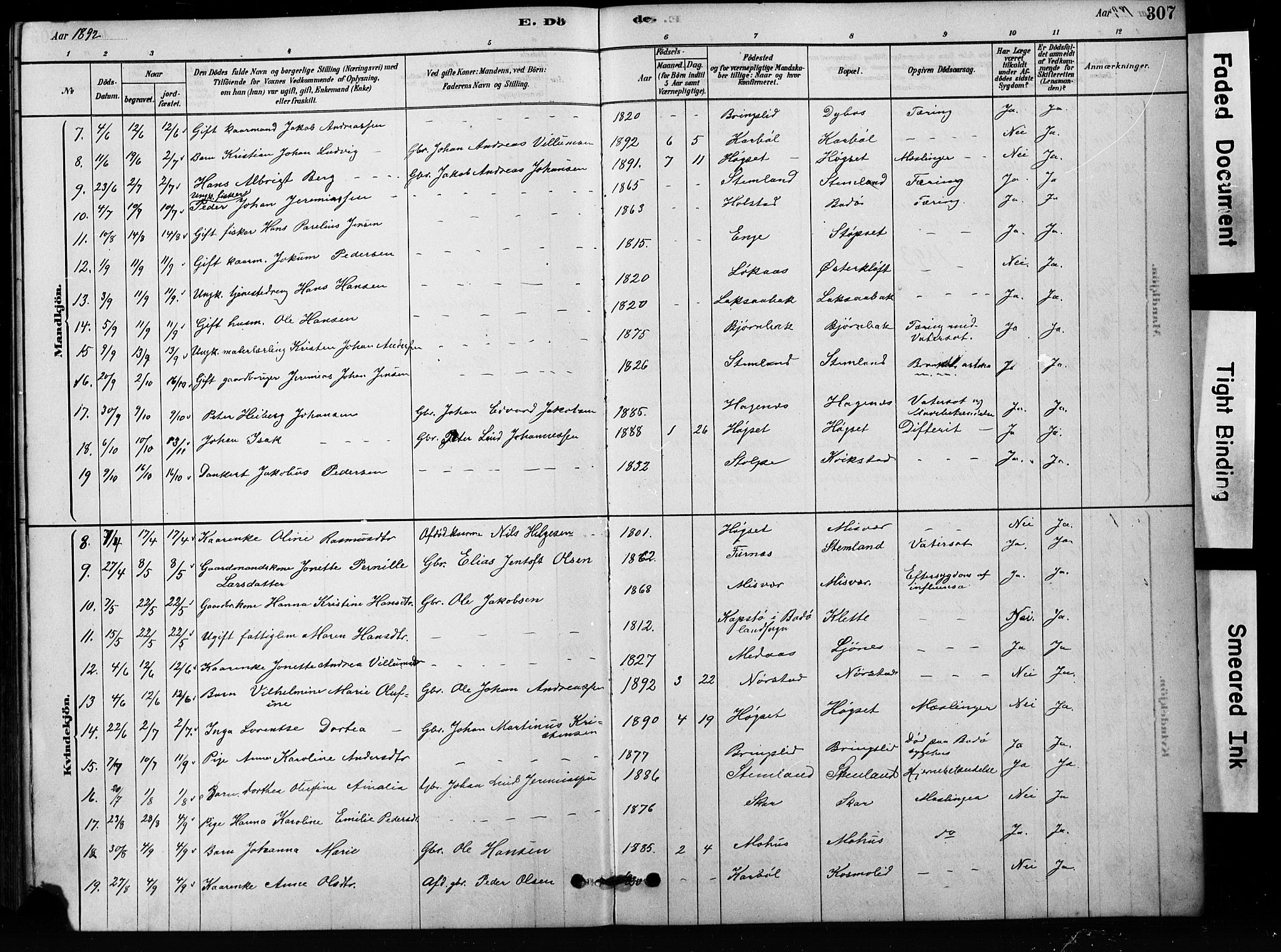 Ministerialprotokoller, klokkerbøker og fødselsregistre - Nordland, SAT/A-1459/852/L0754: Klokkerbok nr. 852C05, 1878-1894, s. 307