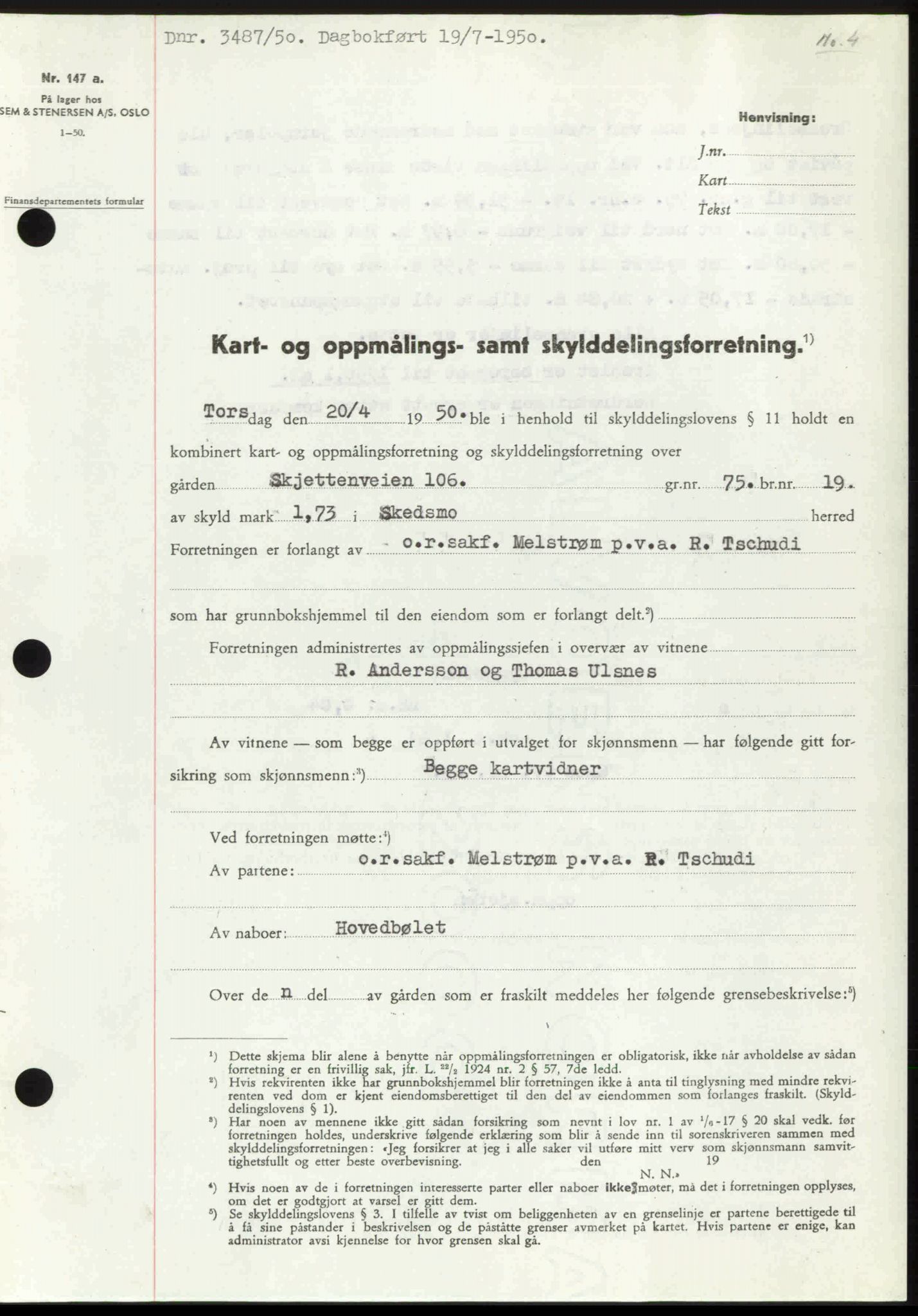 Nedre Romerike sorenskriveri, SAO/A-10469/G/Gb/Gbd/L0030: Pantebok nr. 30, 1950-1950, Dagboknr: 3487/1950