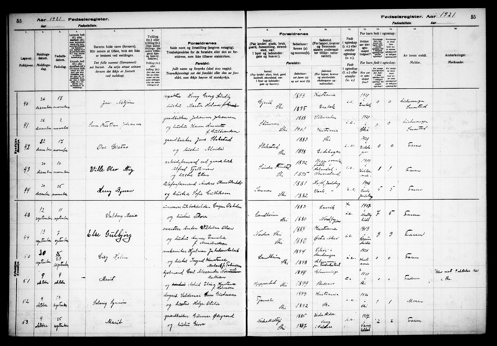 Kråkstad prestekontor Kirkebøker, AV/SAO-A-10125a/J/Jb/L0001: Fødselsregister nr. II 1, 1916-1936, s. 55