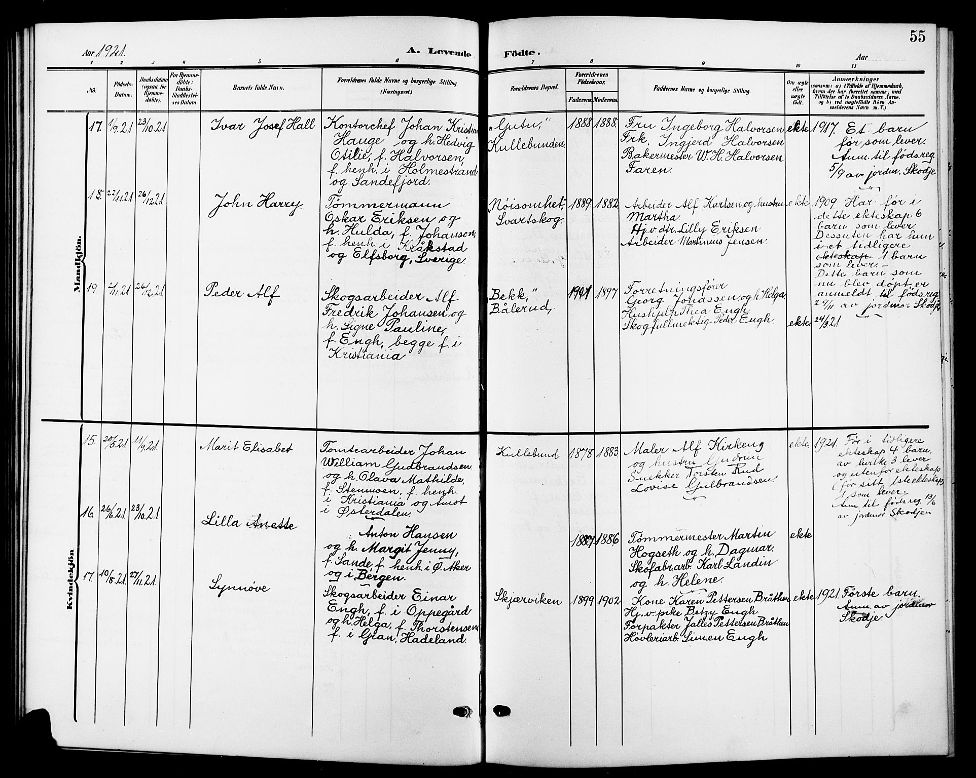 Nesodden prestekontor Kirkebøker, AV/SAO-A-10013/G/Gb/L0001: Klokkerbok nr. II 1, 1905-1924, s. 55