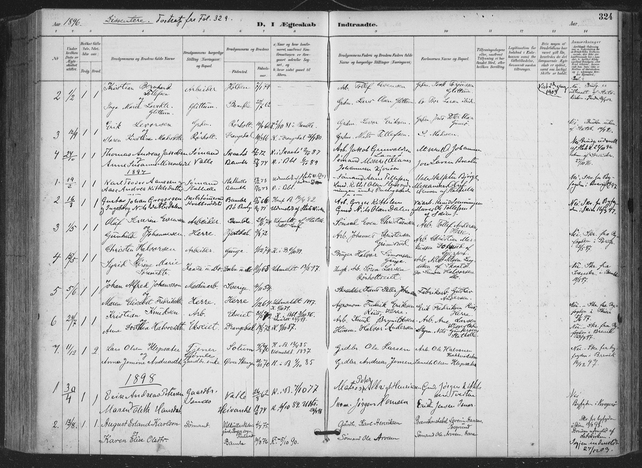 Bamble kirkebøker, AV/SAKO-A-253/F/Fa/L0008: Ministerialbok nr. I 8, 1888-1900, s. 324