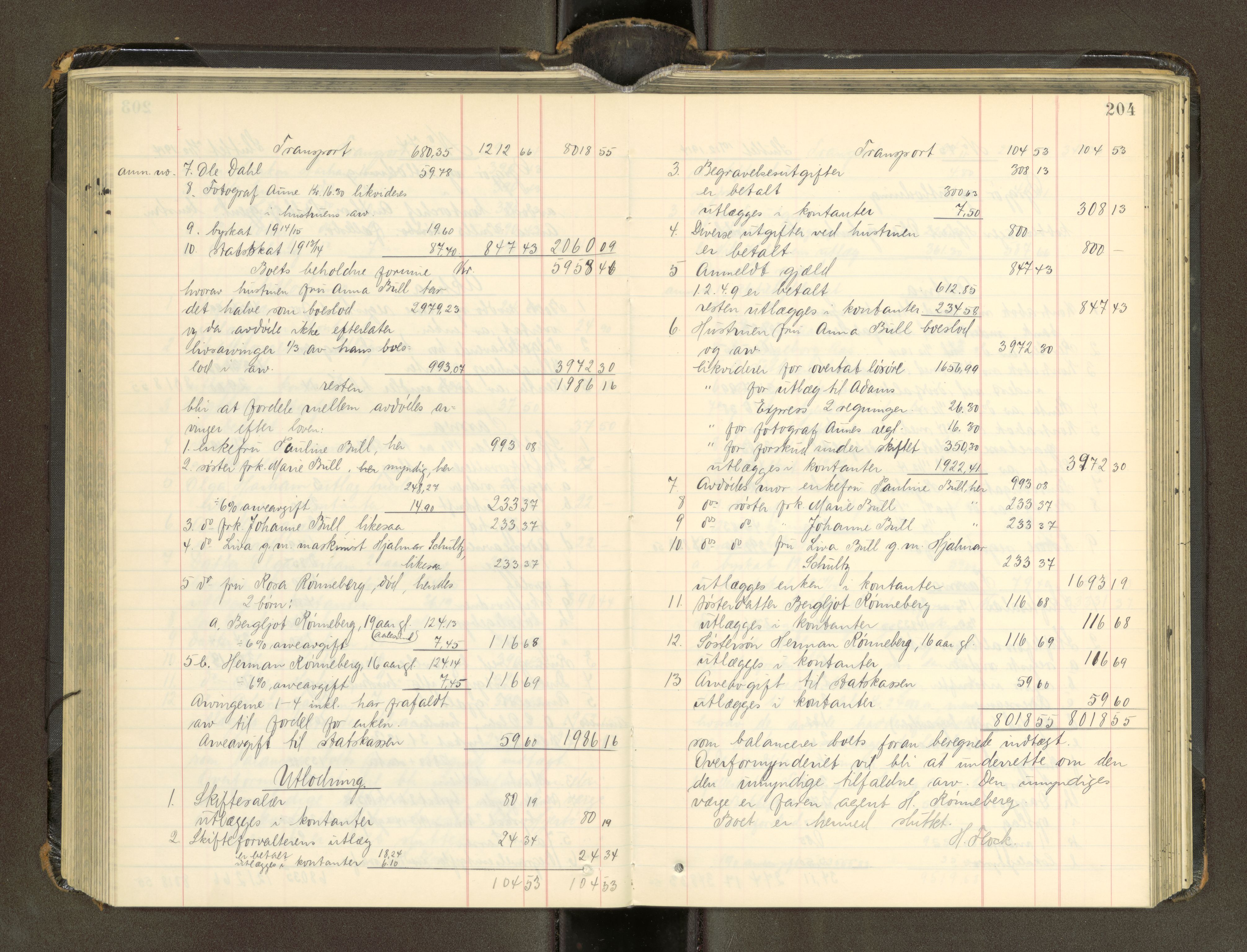 Trondheim byfogd, AV/SAT-A-0003/1/3/3A/L0041: Skifteutlodningsprotokoll - 1710-5/2. (m/ register), 1913-1916, s. 204