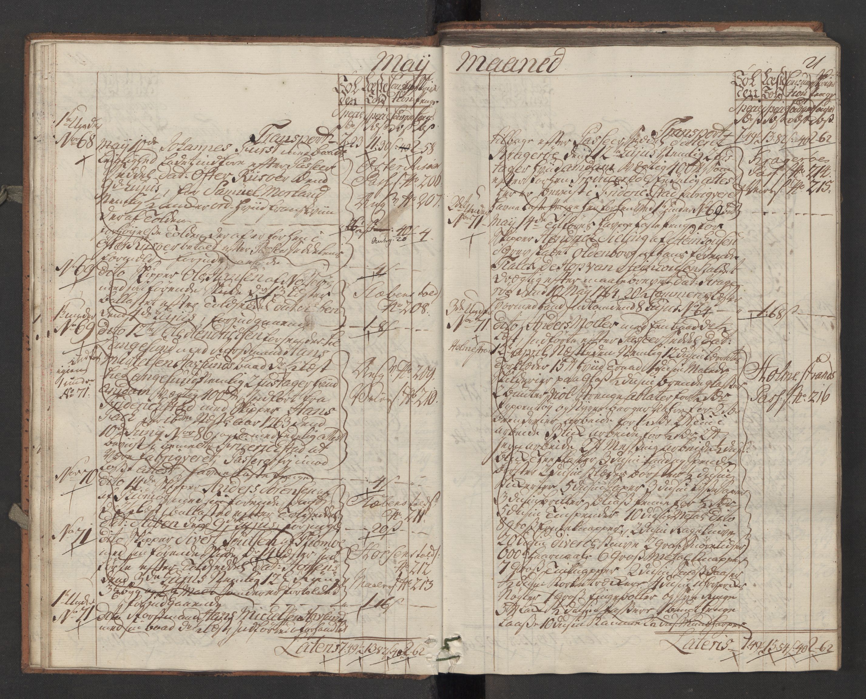 Generaltollkammeret, tollregnskaper, AV/RA-EA-5490/R13/L0036/0001: Tollregnskaper Kragerø / Inngående hovedtollbok, 1764, s. 20b-21a