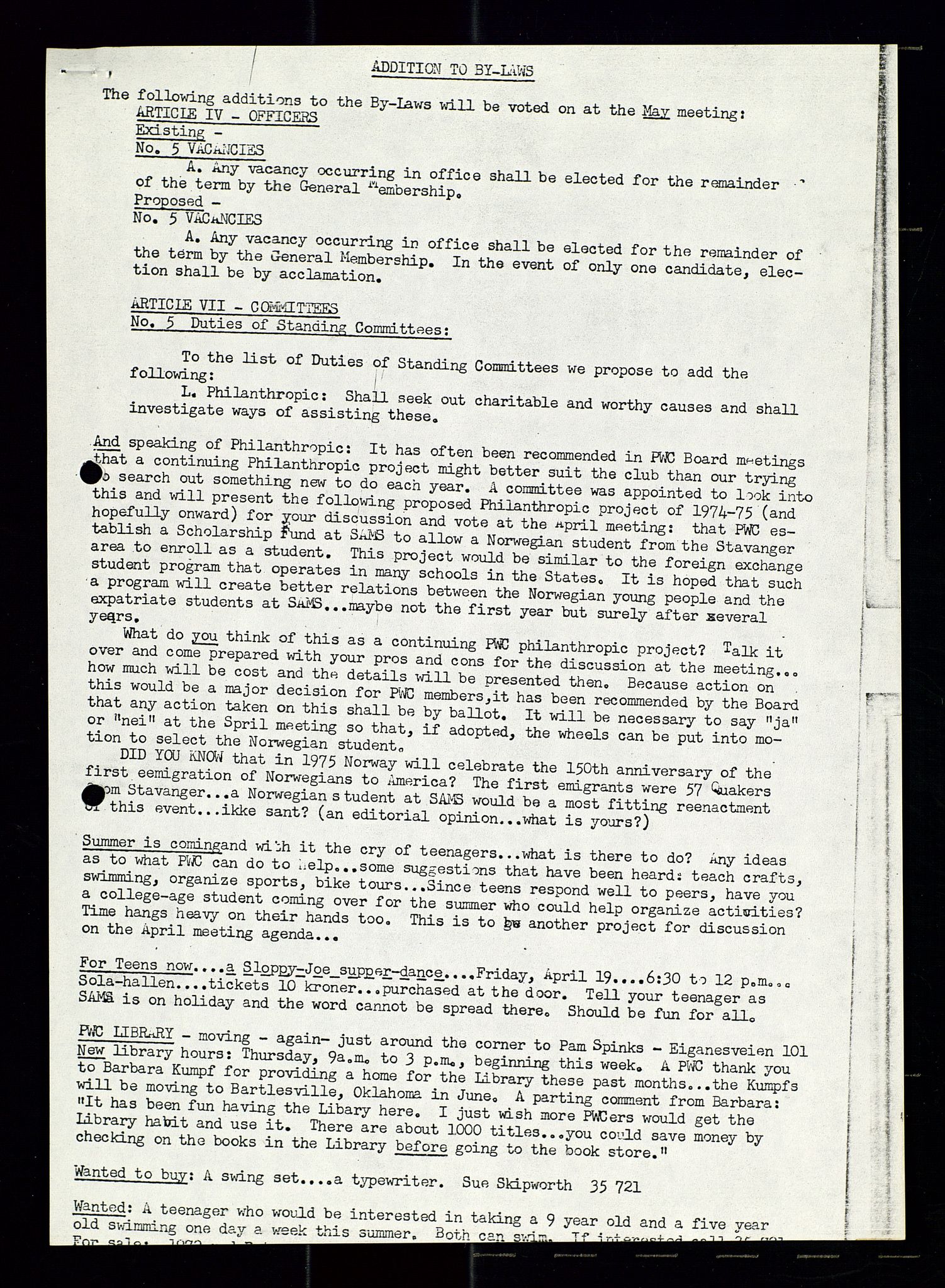 PA 1547 - Petroleum Wives Club, AV/SAST-A-101974/X/Xa/L0001: Newsletters (1971-1978)/radiointervjuer på kasett (1989-1992), 1970-1978