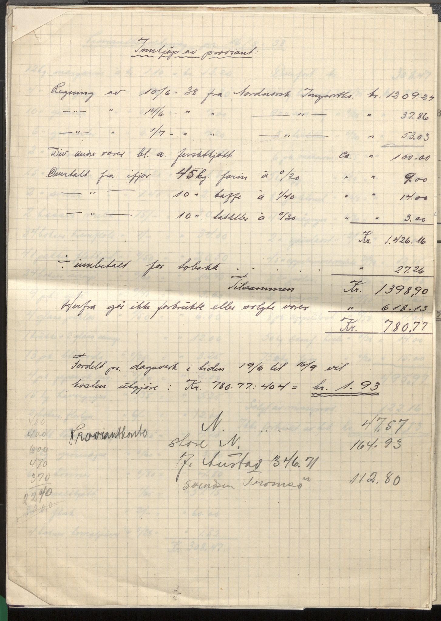 Fiskeridirektoratet - 1 Adm. ledelse - 16 De fiskerikyndige konsulenter, AV/SAB-A-2007/F/Fb/L0005: Regnskap for fiskeristasjon i Ny-Ålesund, 1935-1939, s. 9