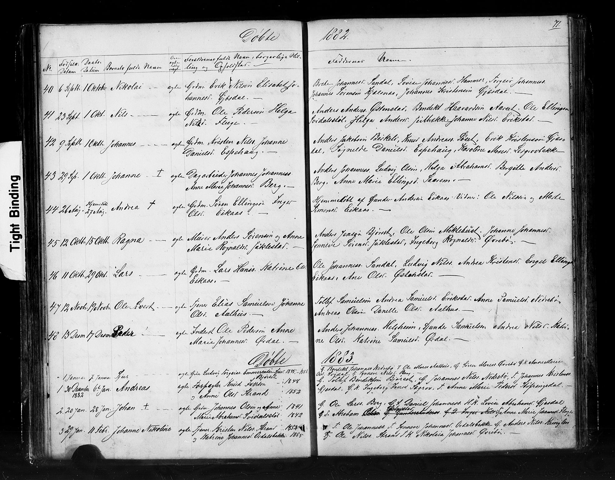 Jølster sokneprestembete, AV/SAB-A-80701/H/Hab/Haba/L0001: Klokkerbok nr. A 1, 1853-1894, s. 71