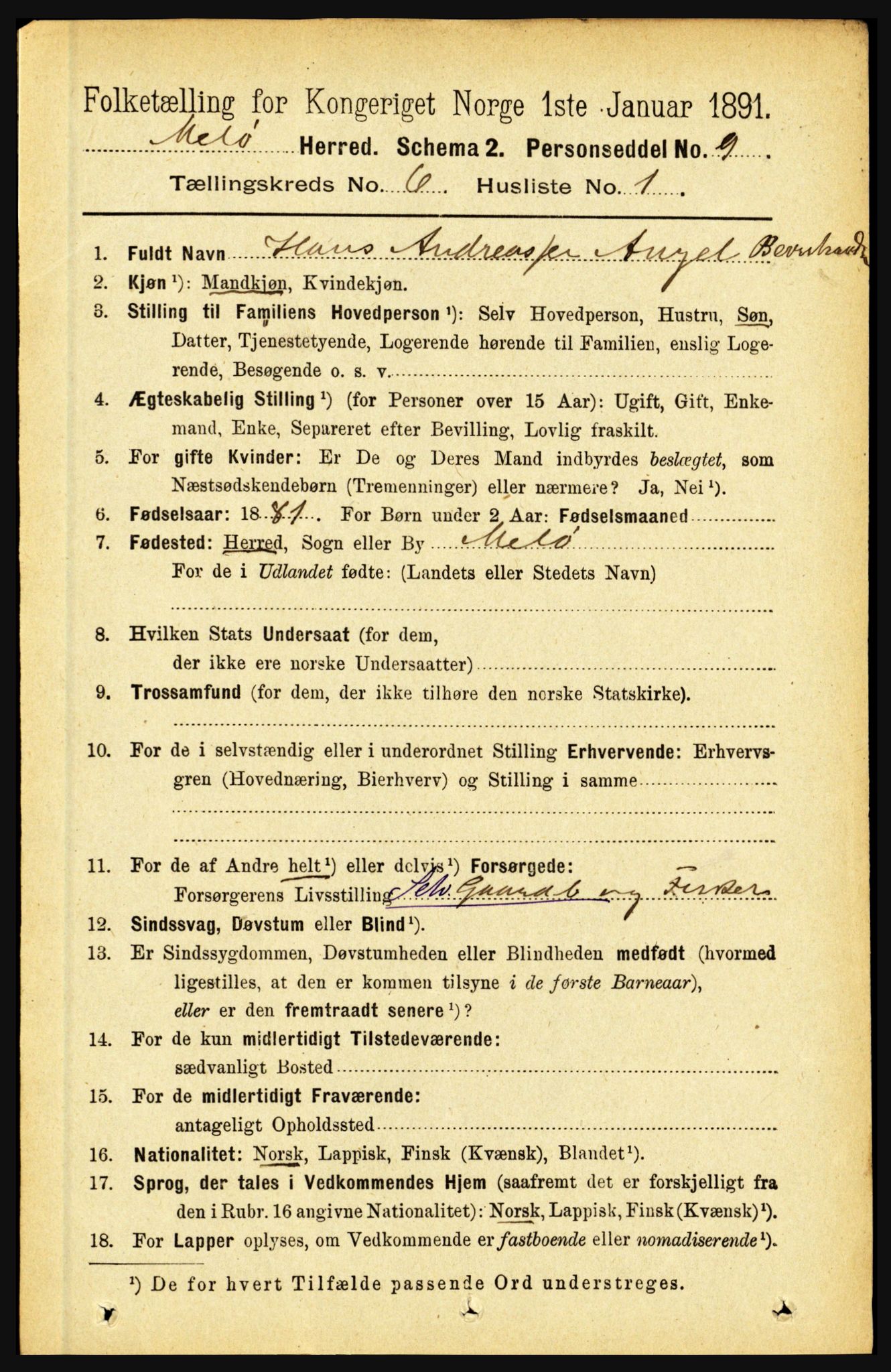 RA, Folketelling 1891 for 1837 Meløy herred, 1891, s. 2159