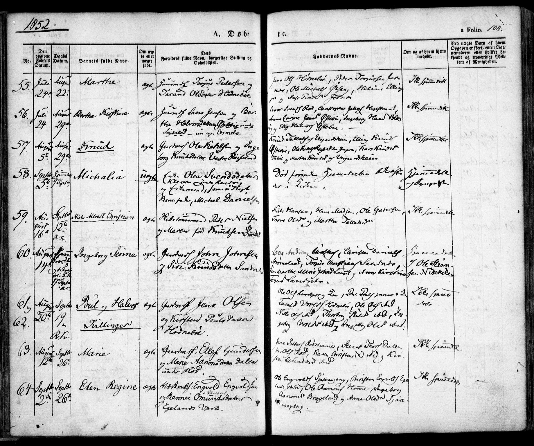 Søndeled sokneprestkontor, AV/SAK-1111-0038/F/Fa/L0002: Ministerialbok nr. A 2, 1839-1860, s. 104