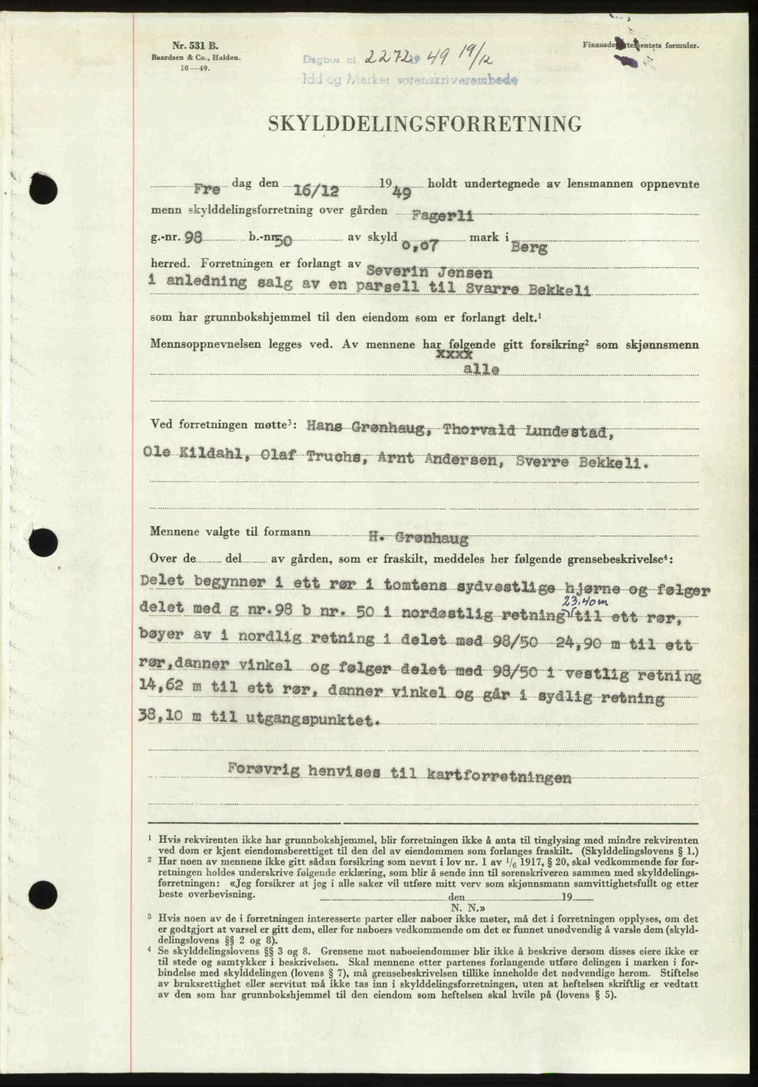 Idd og Marker sorenskriveri, SAO/A-10283/G/Gb/Gbb/L0013: Pantebok nr. A13, 1949-1950, Dagboknr: 2272/1949