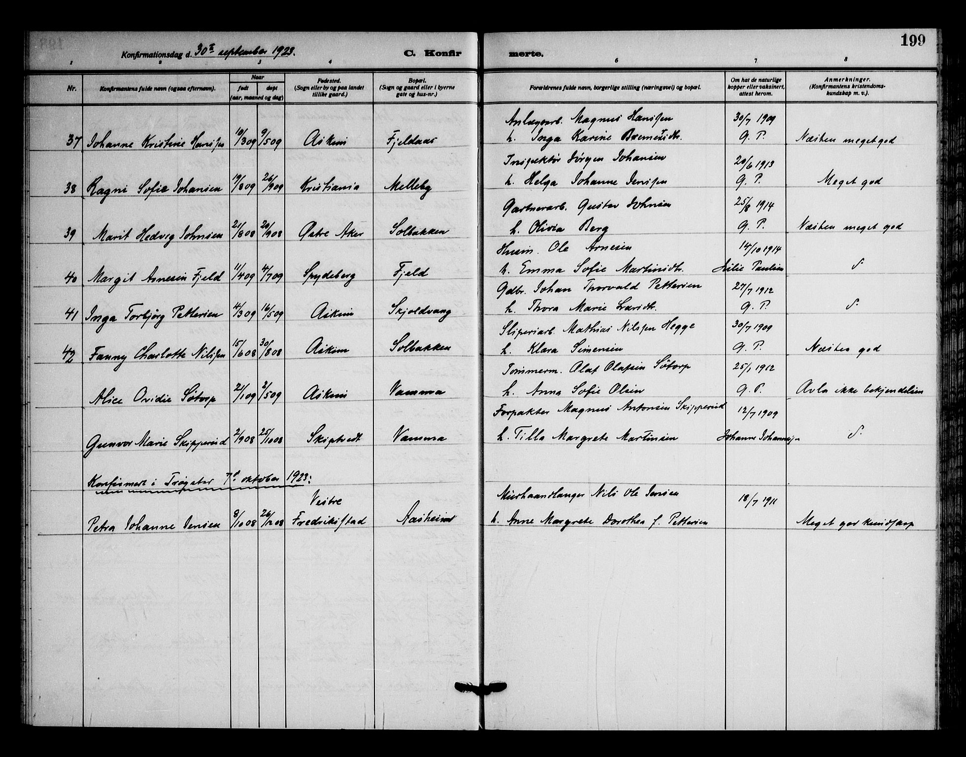 Askim prestekontor Kirkebøker, AV/SAO-A-10900/F/Fa/L0009: Ministerialbok nr. 9, 1913-1923, s. 199