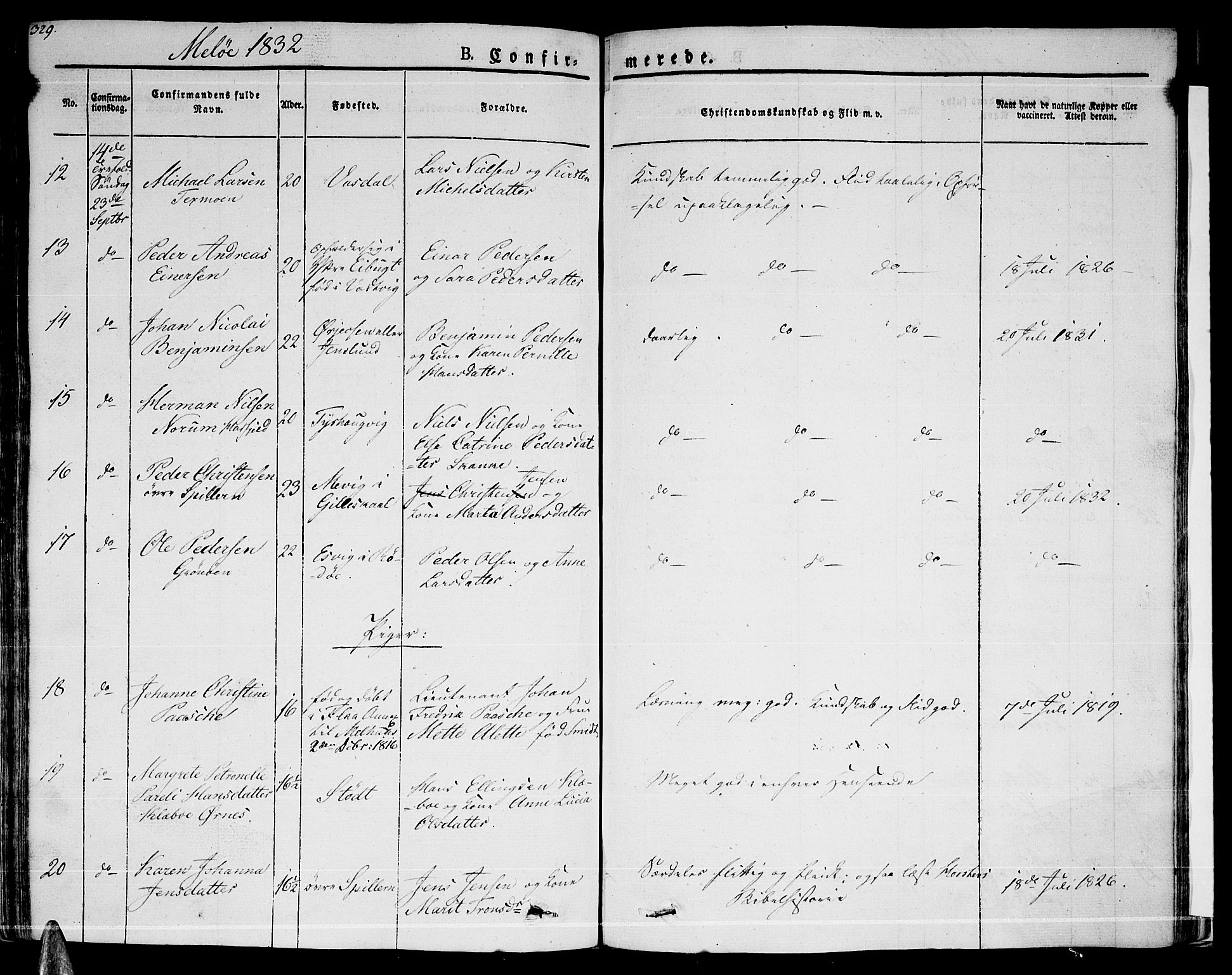 Ministerialprotokoller, klokkerbøker og fødselsregistre - Nordland, AV/SAT-A-1459/841/L0598: Ministerialbok nr. 841A06 /2, 1825-1844, s. 329