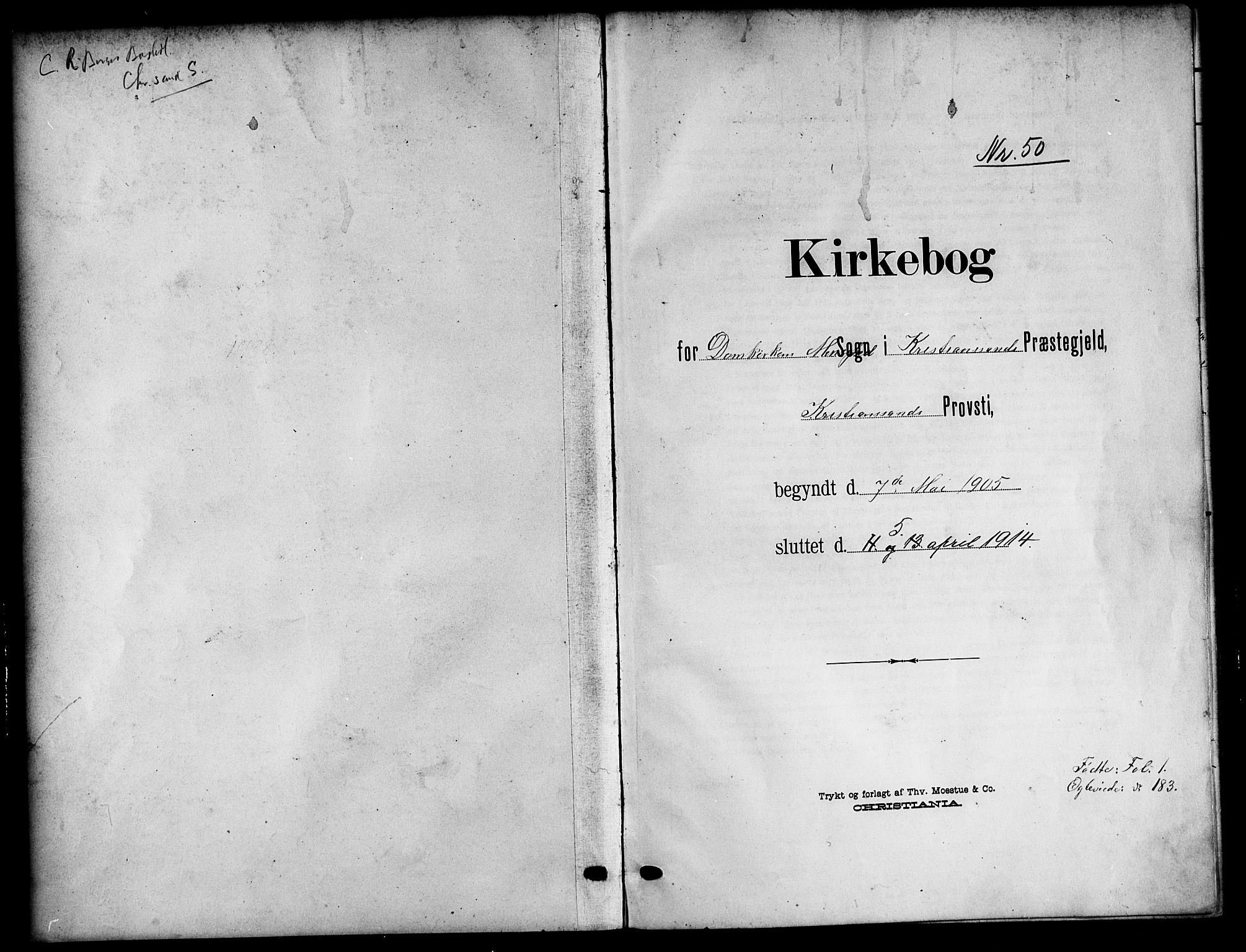 Kristiansand domprosti, SAK/1112-0006/F/Fb/L0019: Klokkerbok nr. B 19, 1905-1914