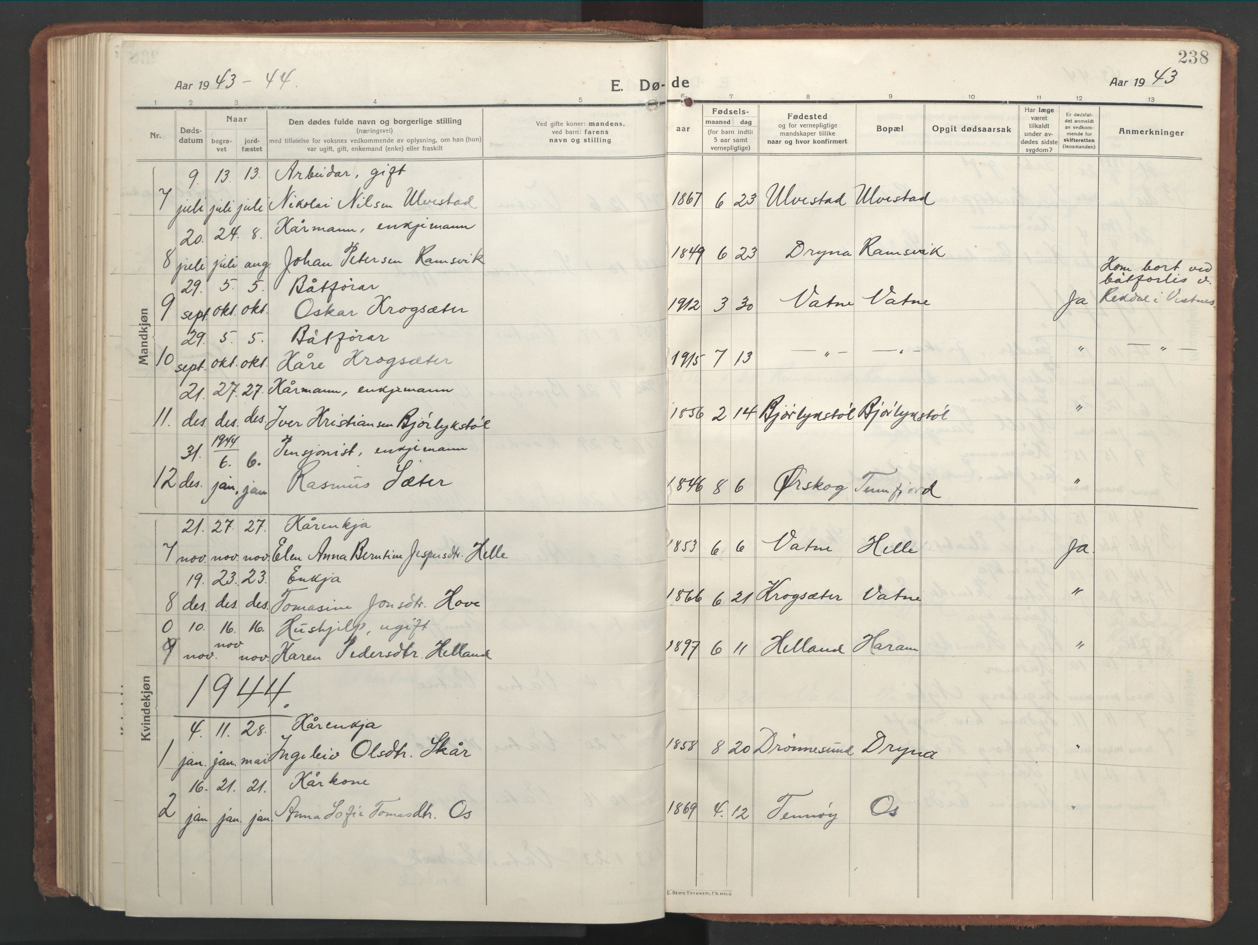 Ministerialprotokoller, klokkerbøker og fødselsregistre - Møre og Romsdal, SAT/A-1454/525/L0378: Klokkerbok nr. 525C04, 1915-1947, s. 238