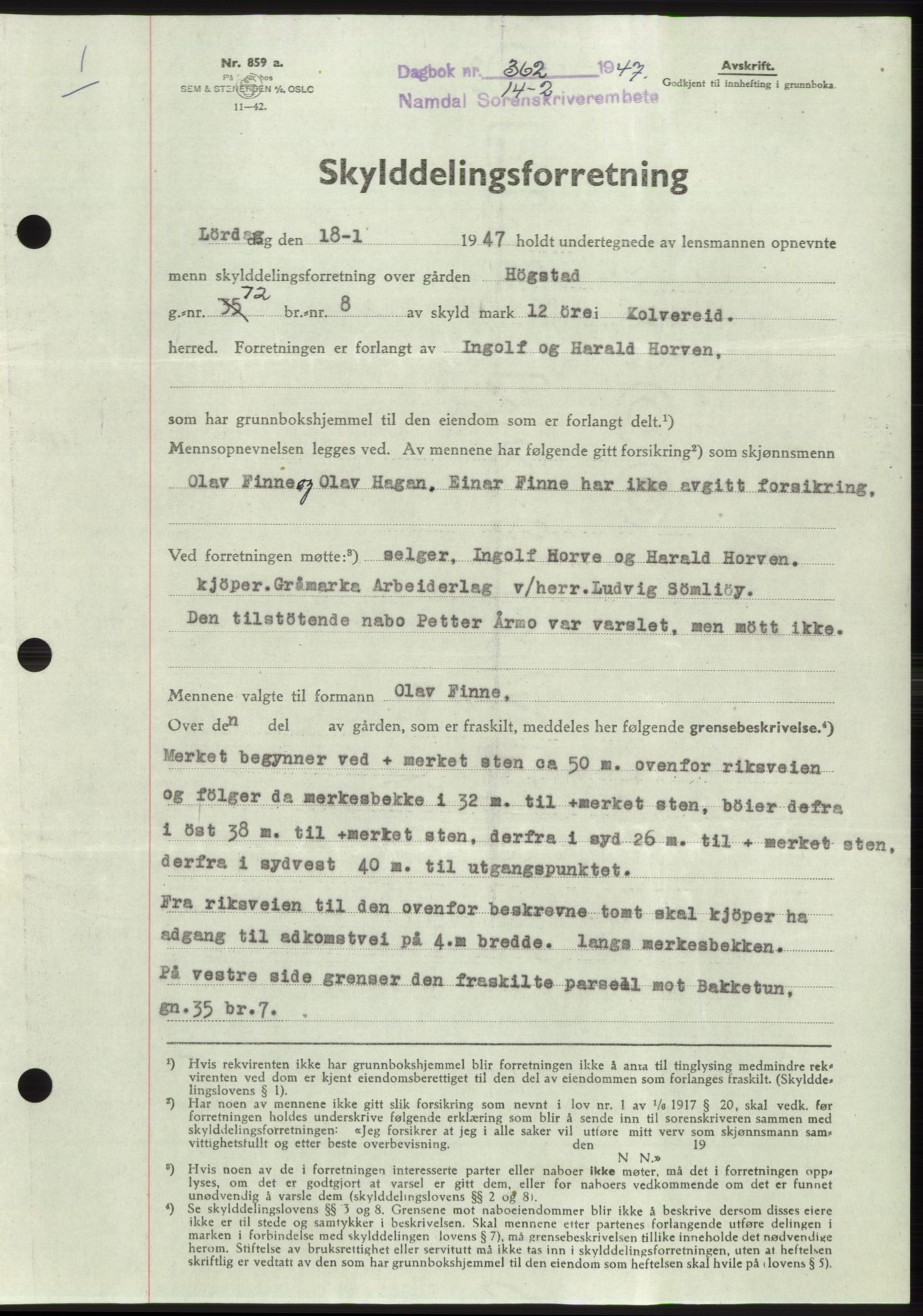 Namdal sorenskriveri, SAT/A-4133/1/2/2C: Pantebok nr. -, 1946-1947, Dagboknr: 362/1947
