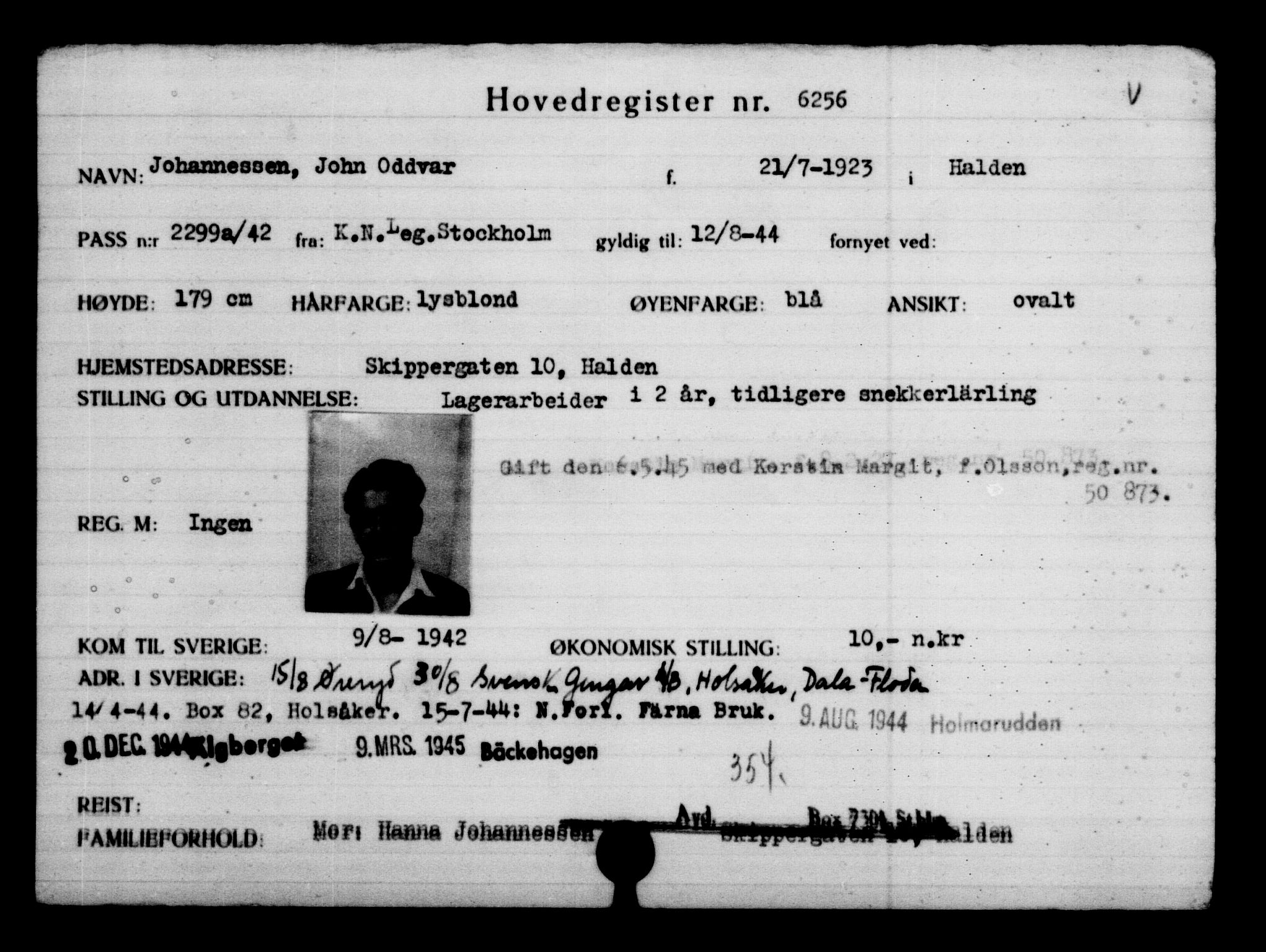 Utenriksstasjonene, Legasjonen i Stockholm, Flyktningkontoret, AV/RA-S-6753/V/Va/L0004: Kjesäterkartoteket, flyktninger med registreringsnr. 3496-6610, 1940-1945, s. 3248