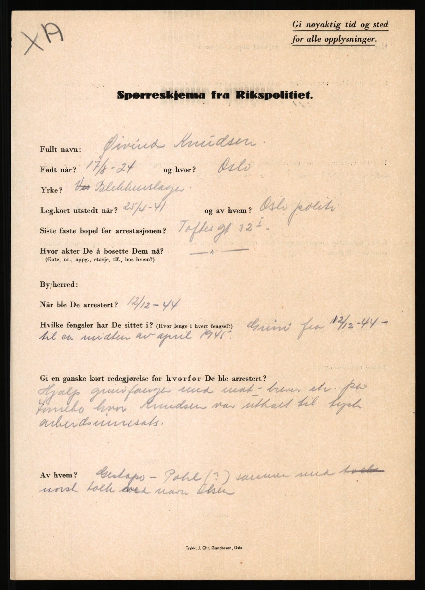 Rikspolitisjefen, AV/RA-S-1560/L/L0009: Karlsen, Aksel Emanuel - Kristiansen, Øivind Vetre, 1940-1945, s. 673