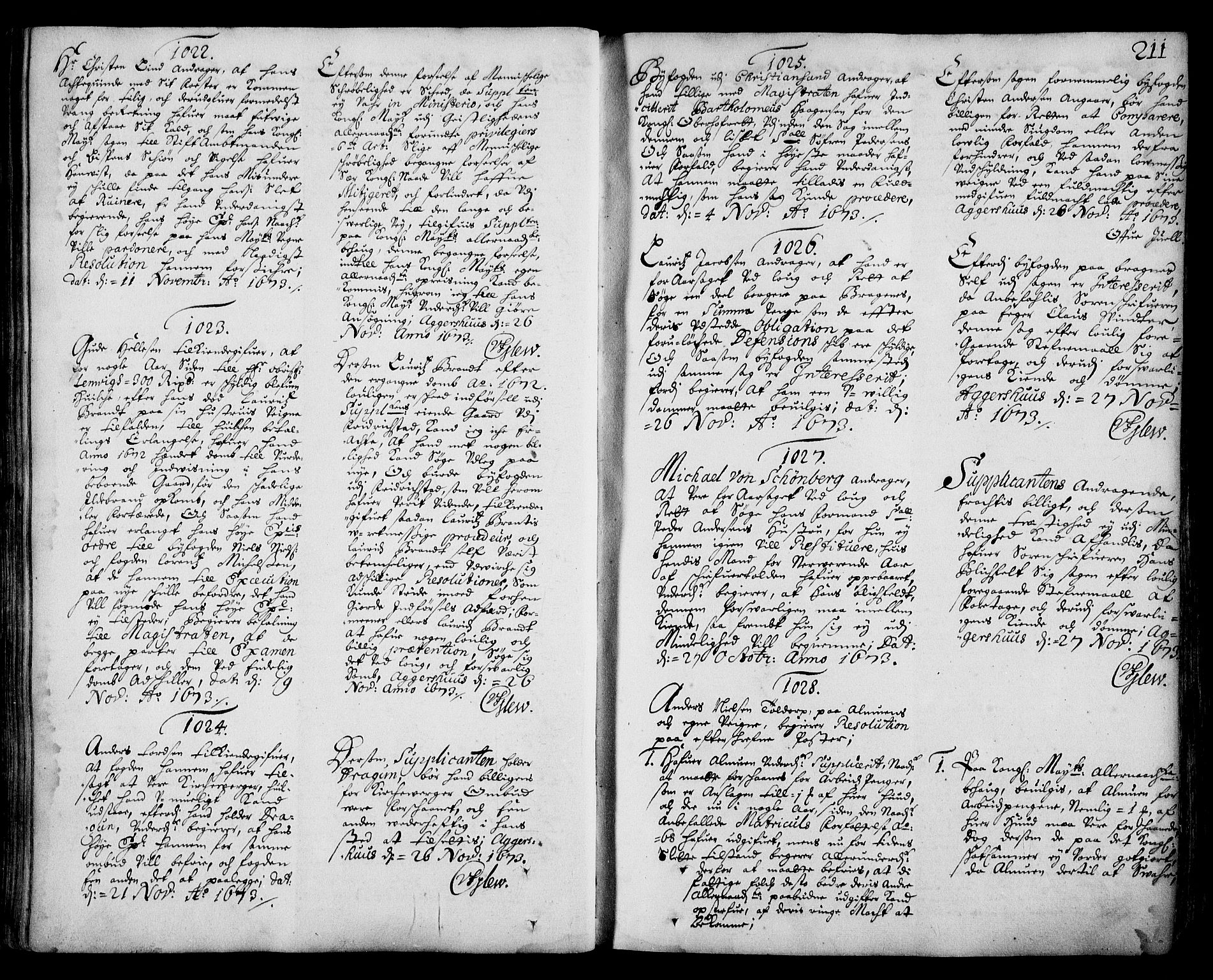Stattholderembetet 1572-1771, AV/RA-EA-2870/Ad/L0003: Supplikasjons- og resolusjonsprotokoll, 1671-1682, s. 210b-211a