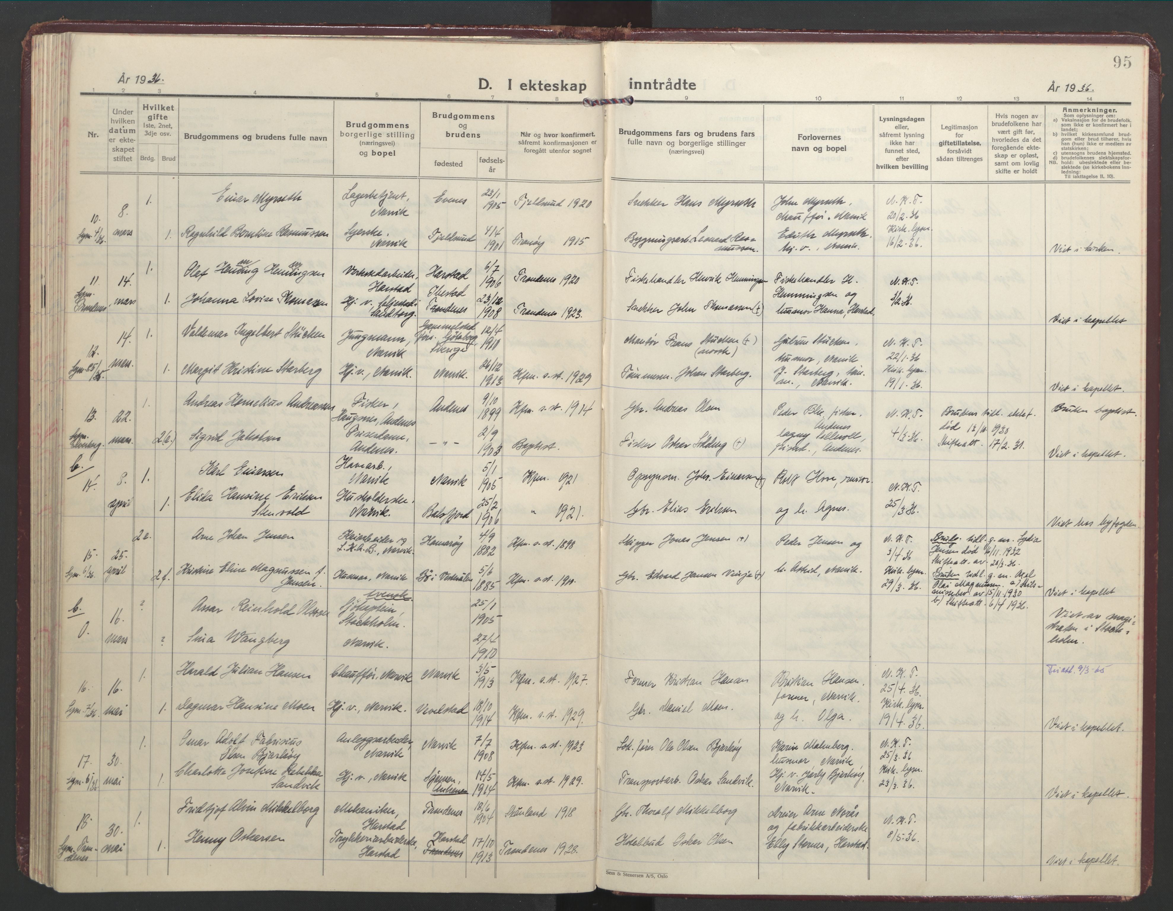 Ministerialprotokoller, klokkerbøker og fødselsregistre - Nordland, AV/SAT-A-1459/871/L1006: Ministerialbok nr. 871A22, 1928-1936, s. 95