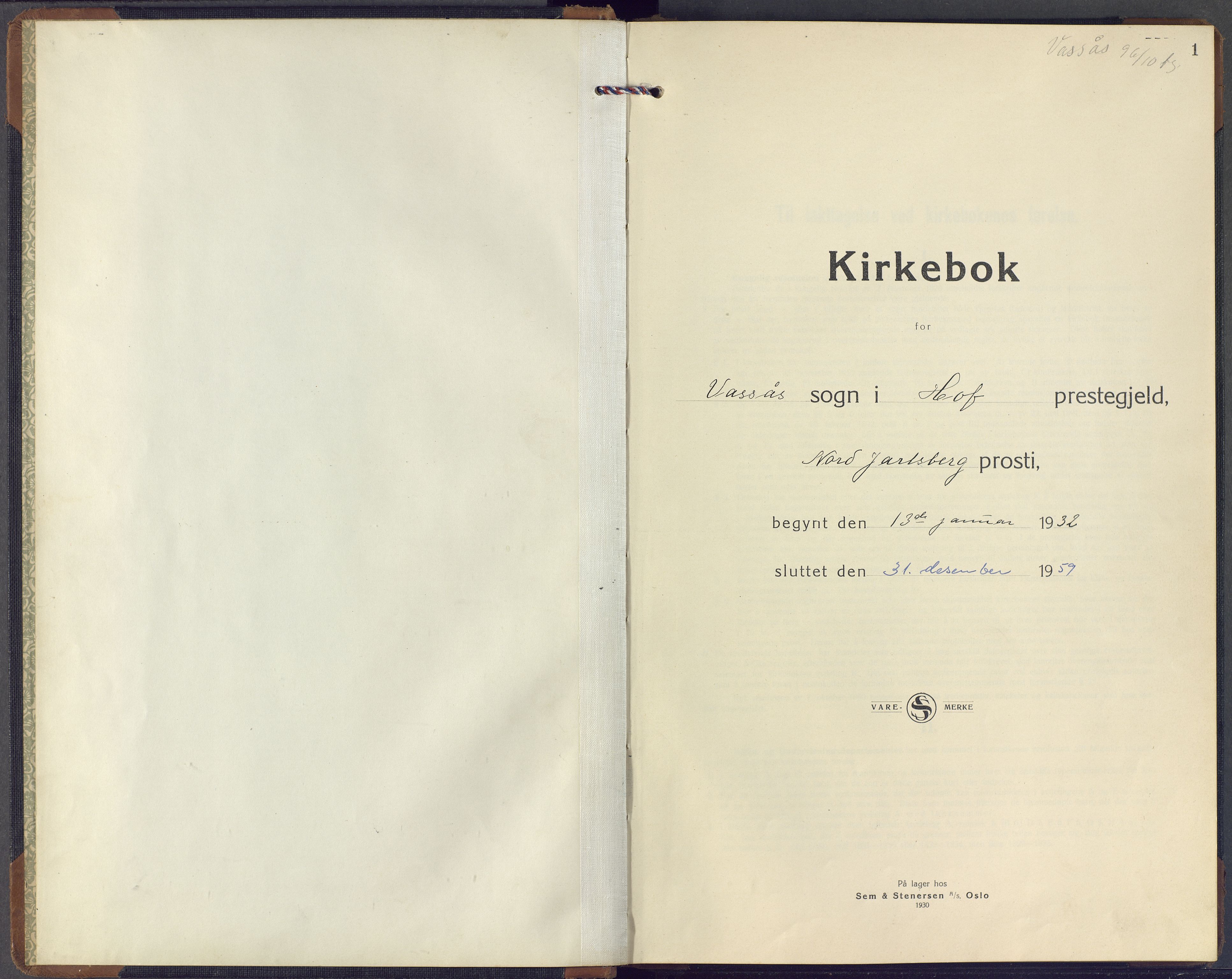 Hof kirkebøker, SAKO/A-64/F/Fb/L0002: Ministerialbok nr. II 2, 1932-1959, s. 1