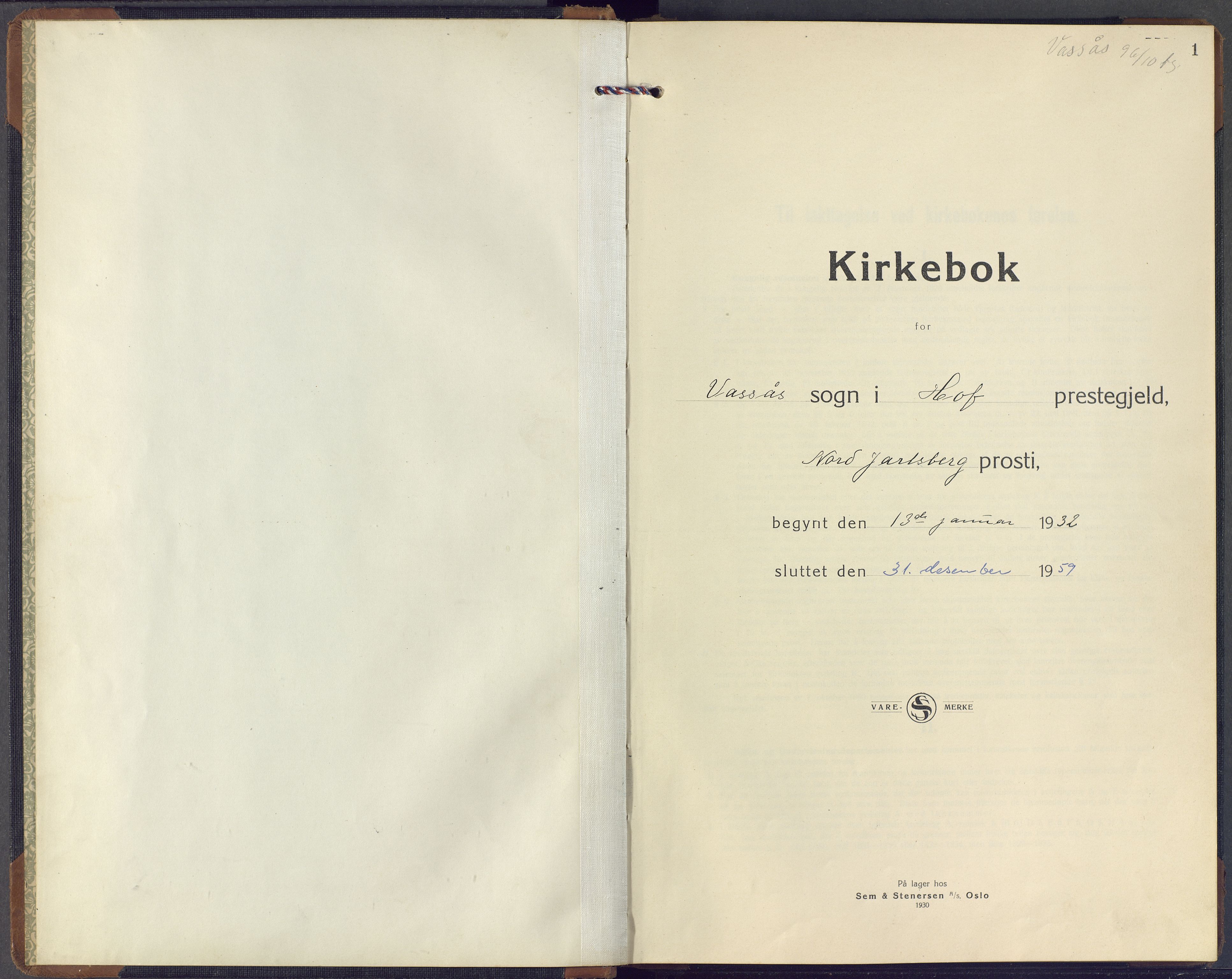 Hof kirkebøker, AV/SAKO-A-64/G/Gb/L0005: Klokkerbok nr. II 5, 1932-1959, s. 1