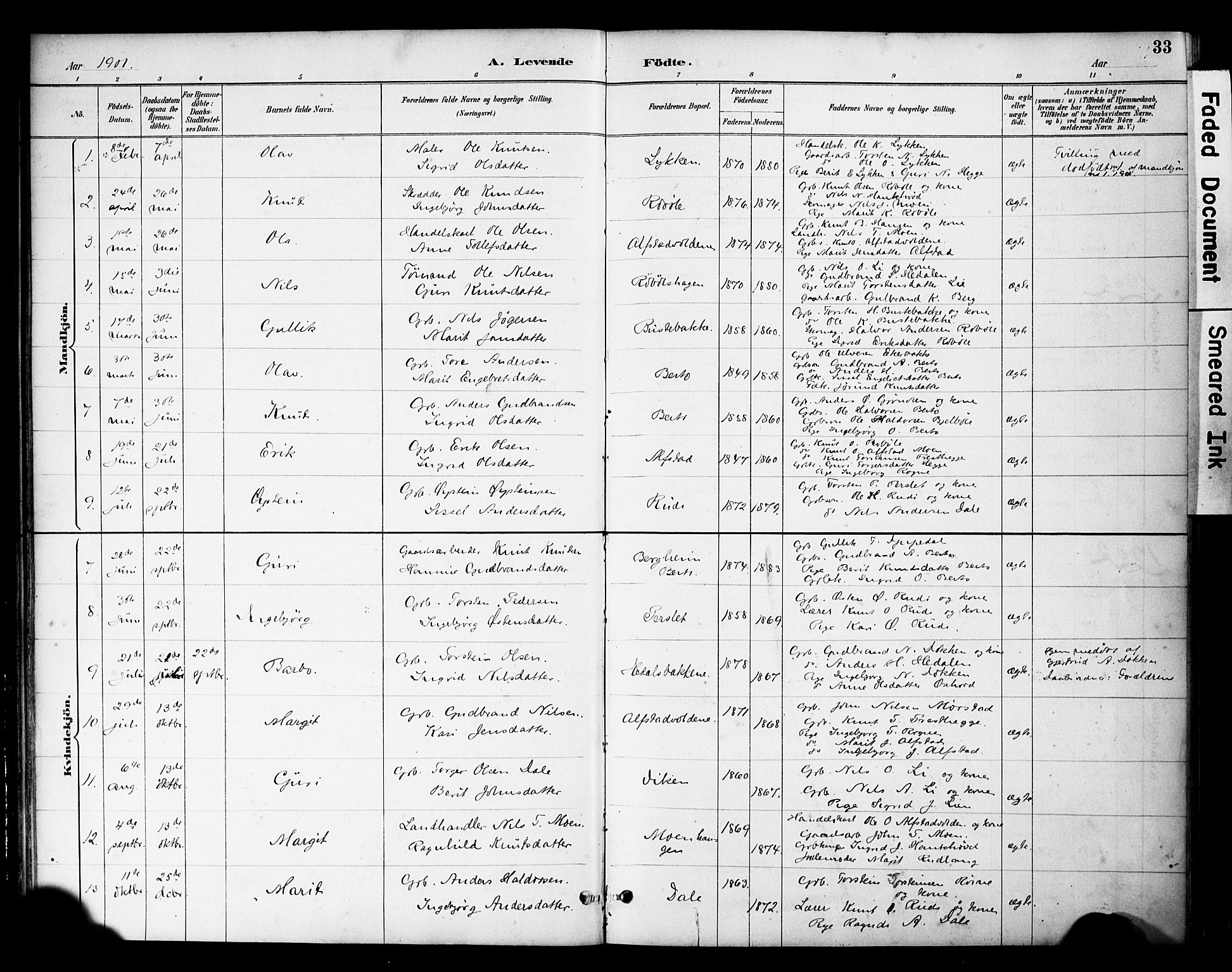 Øystre Slidre prestekontor, AV/SAH-PREST-138/H/Ha/Haa/L0004: Ministerialbok nr. 4, 1887-1910, s. 33