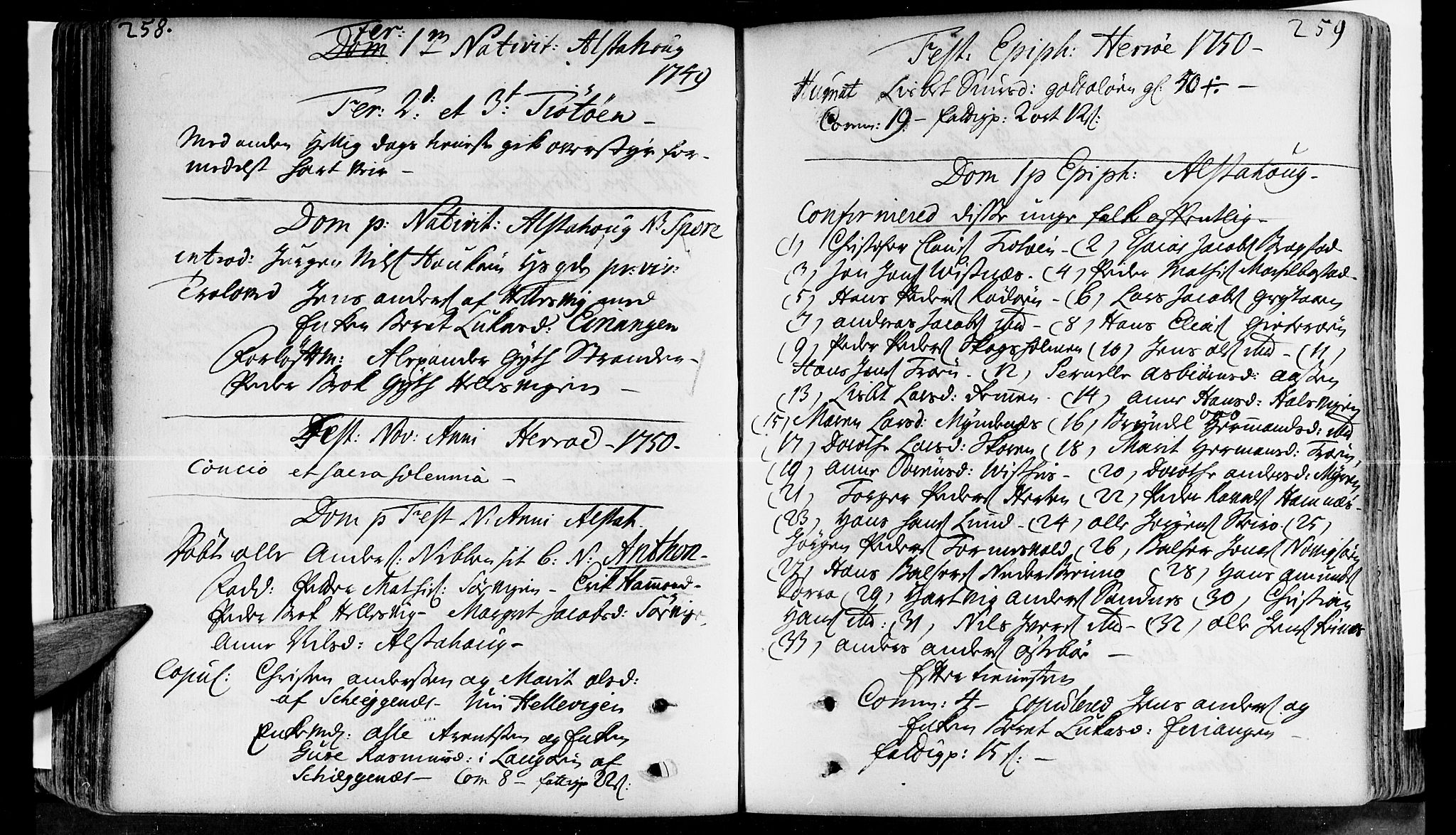 Ministerialprotokoller, klokkerbøker og fødselsregistre - Nordland, AV/SAT-A-1459/830/L0435: Ministerialbok nr. 830A04, 1737-1768, s. 258-259