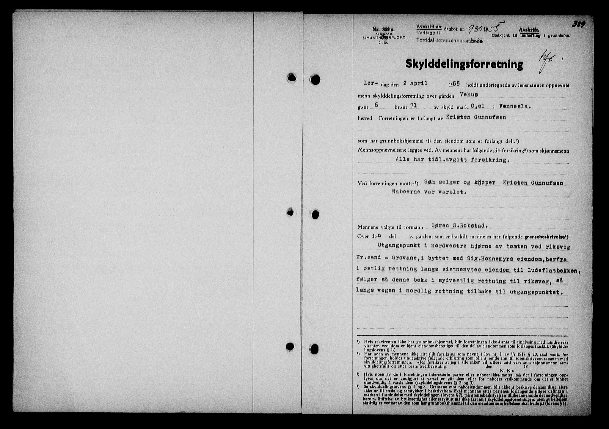 Torridal sorenskriveri, SAK/1221-0012/G/Gb/Gba/L0065: Pantebok nr. 80a-84a, 1953-1955, Dagboknr: 930/1955